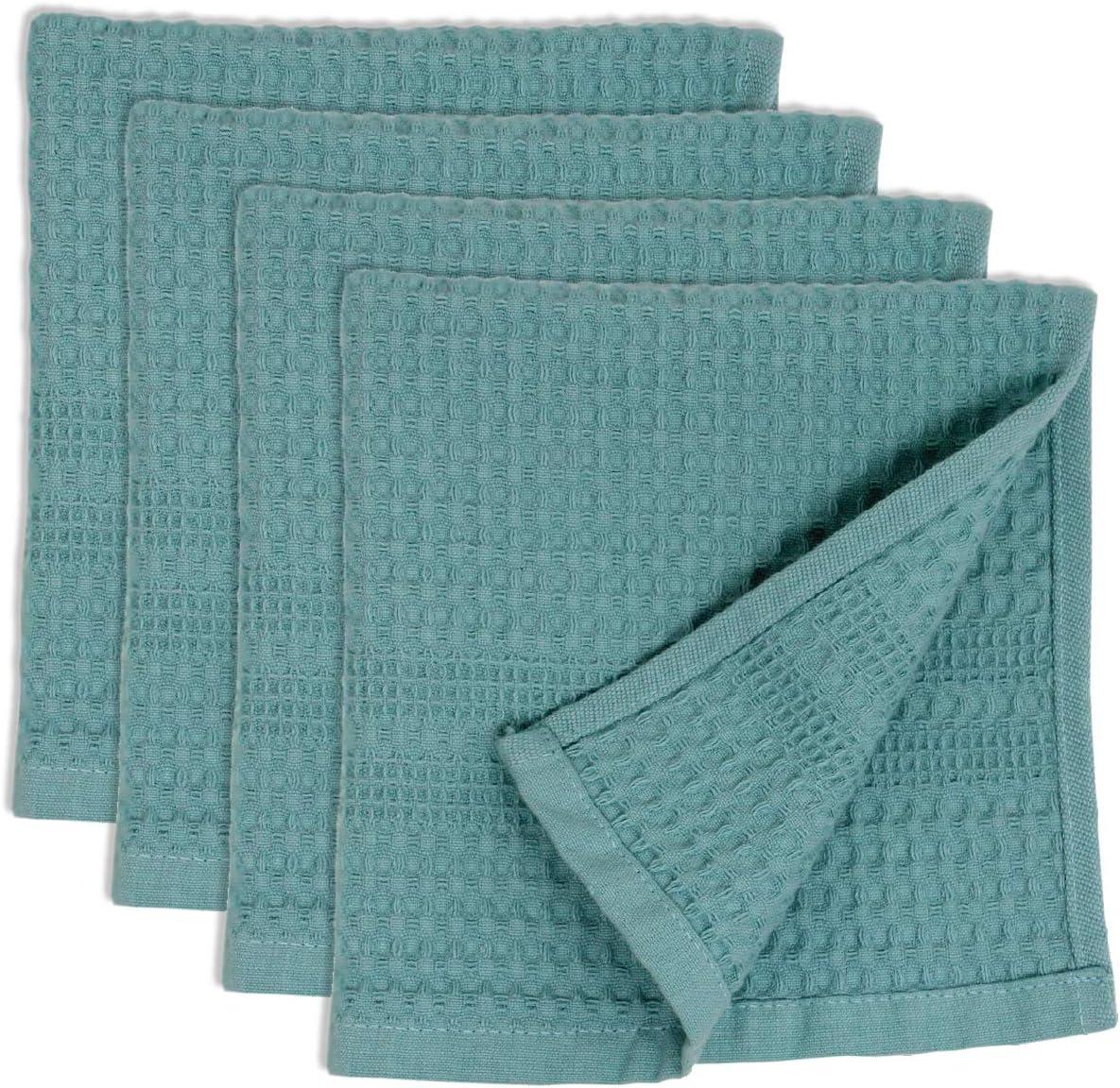 Waffle Towels Wash Cloths for Showering, Exfoliating Washcloth Face Towels, Quick Dry Towel Cotton Washcloths Set of 4, Classic Style (Seafoam)