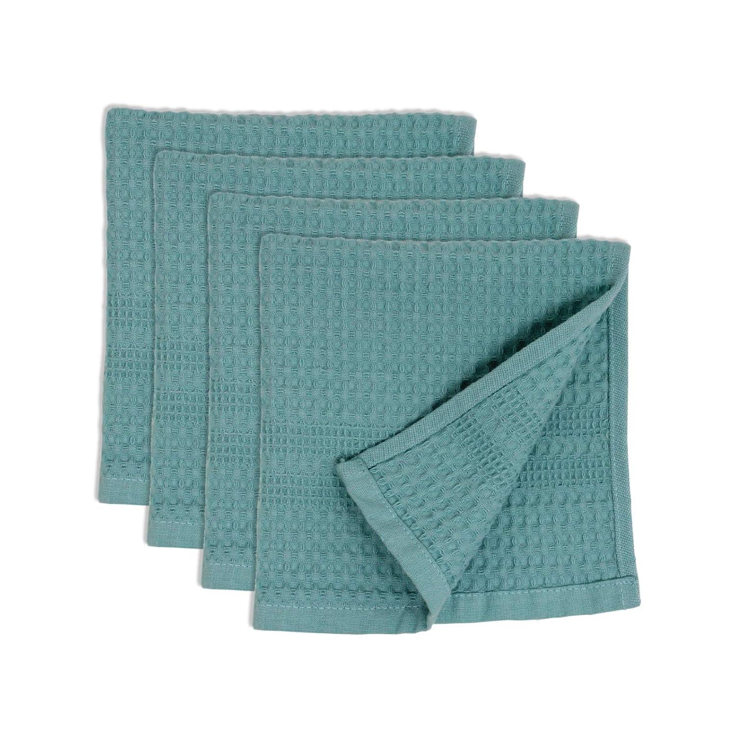 Waffle Towels Wash Cloths for Showering, Exfoliating Washcloth Face Towels, Quick Dry Towel Cotton Washcloths Set of 4, Classic Style (Seafoam)