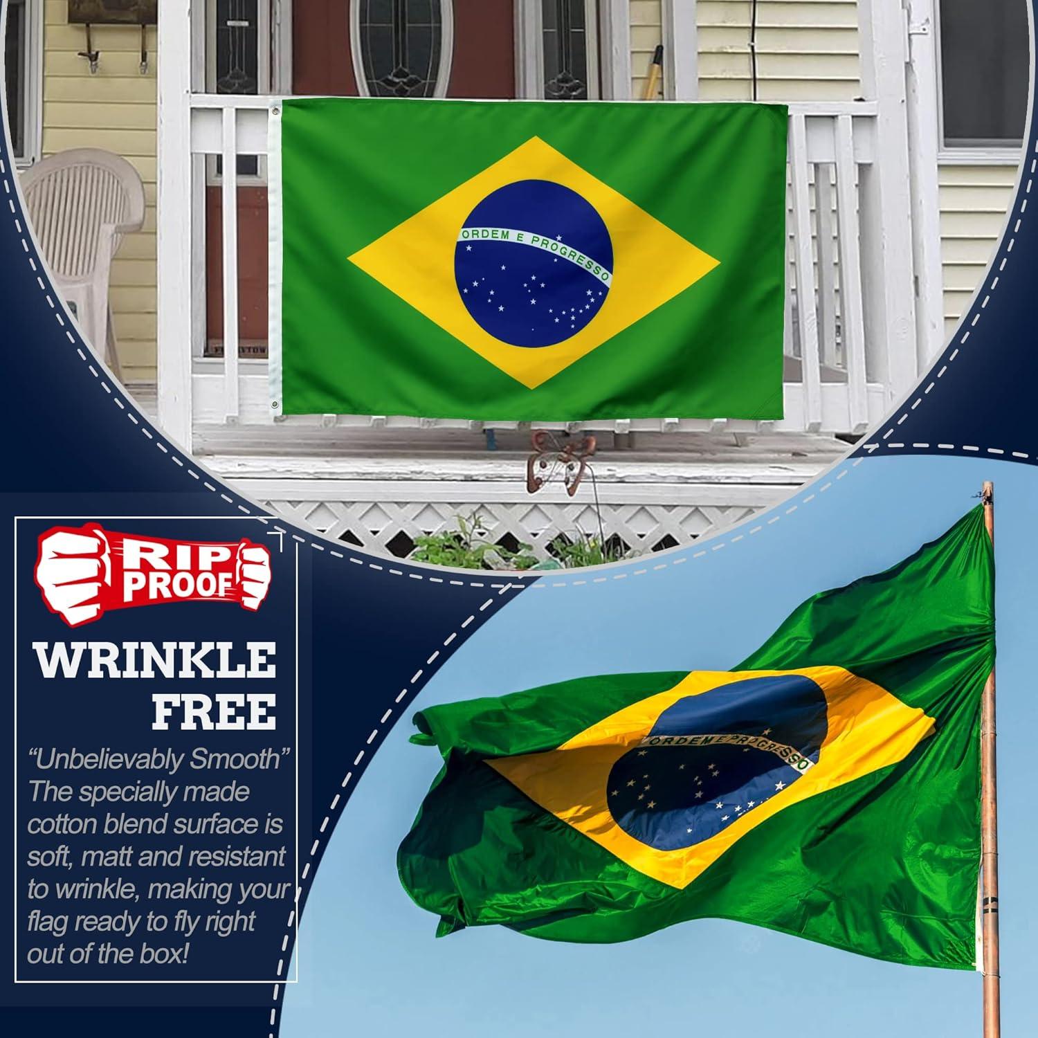 Anley Rip-Proof Double Sided 3-Ply Brazil Flag 3x5 Foot - Brazilian National Flags