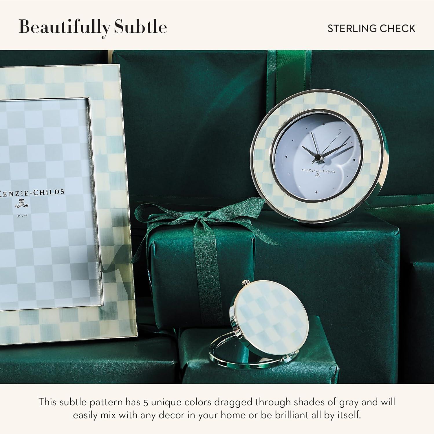 Gray and White Enameled Silver Round Desk Clock