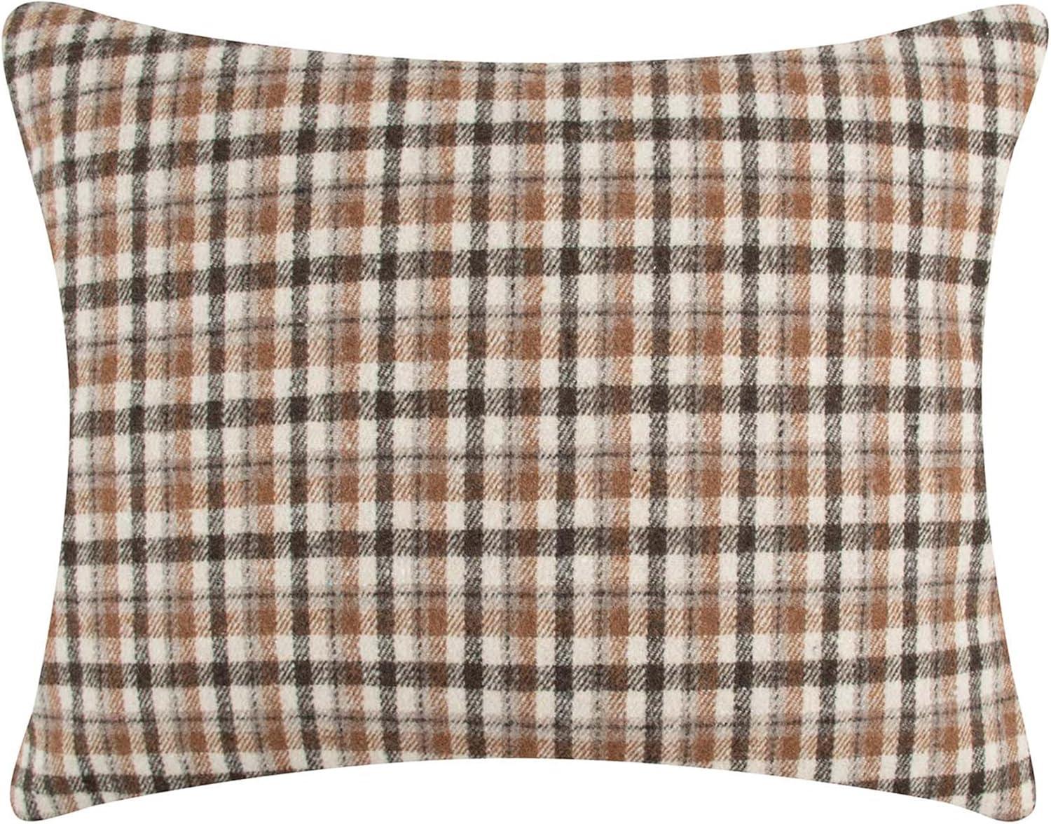 Taupe and Cream Plaid Rectangular Pillow 14x18