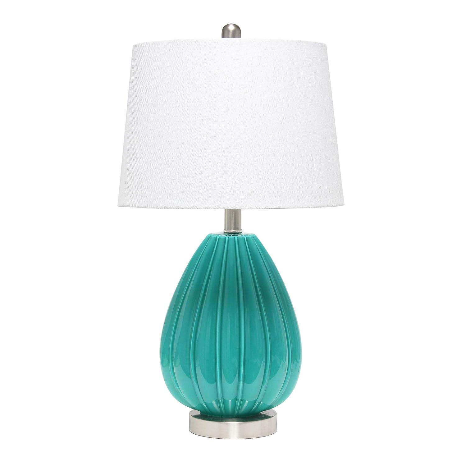 Elegant Designs Modern Creased Table Lamp with Fabric Shade - Teal