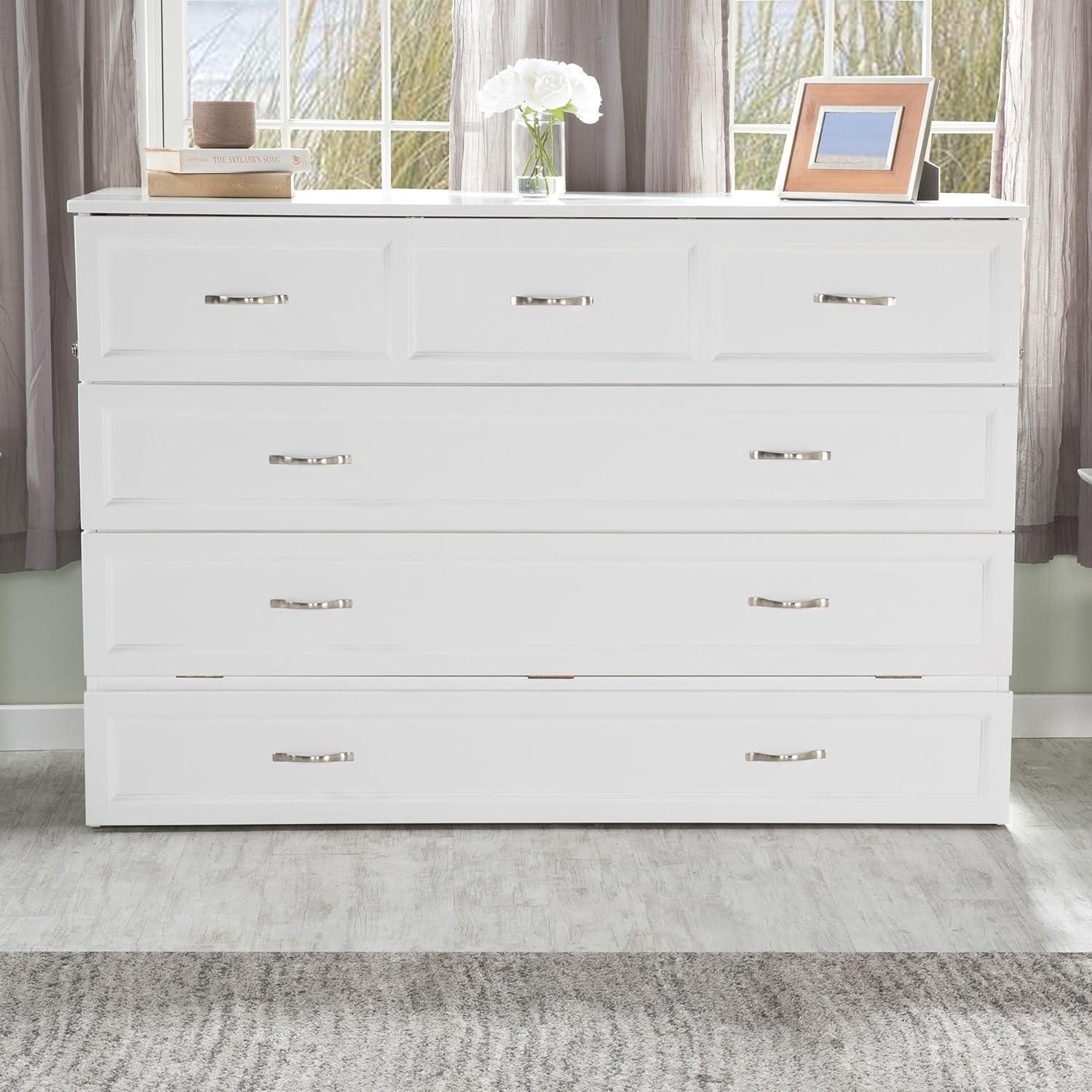 Queen Deerfield Murphy Bed Chest with Charging Station White - AFI: Space-Saving, Fold-Out Mattress, Elegant Design