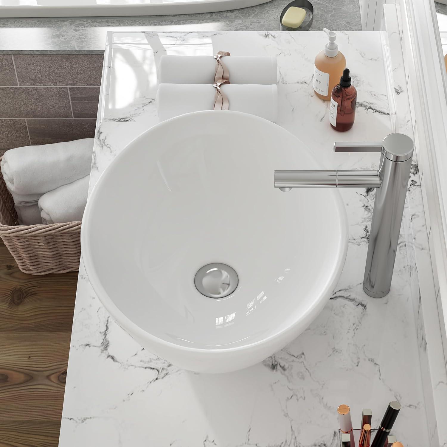 MEJE 16x13-inch Oval White Ceramic Vessel Sink,Modern Egg Shape Bowl, Above Counter Bathroom Vanity Sink