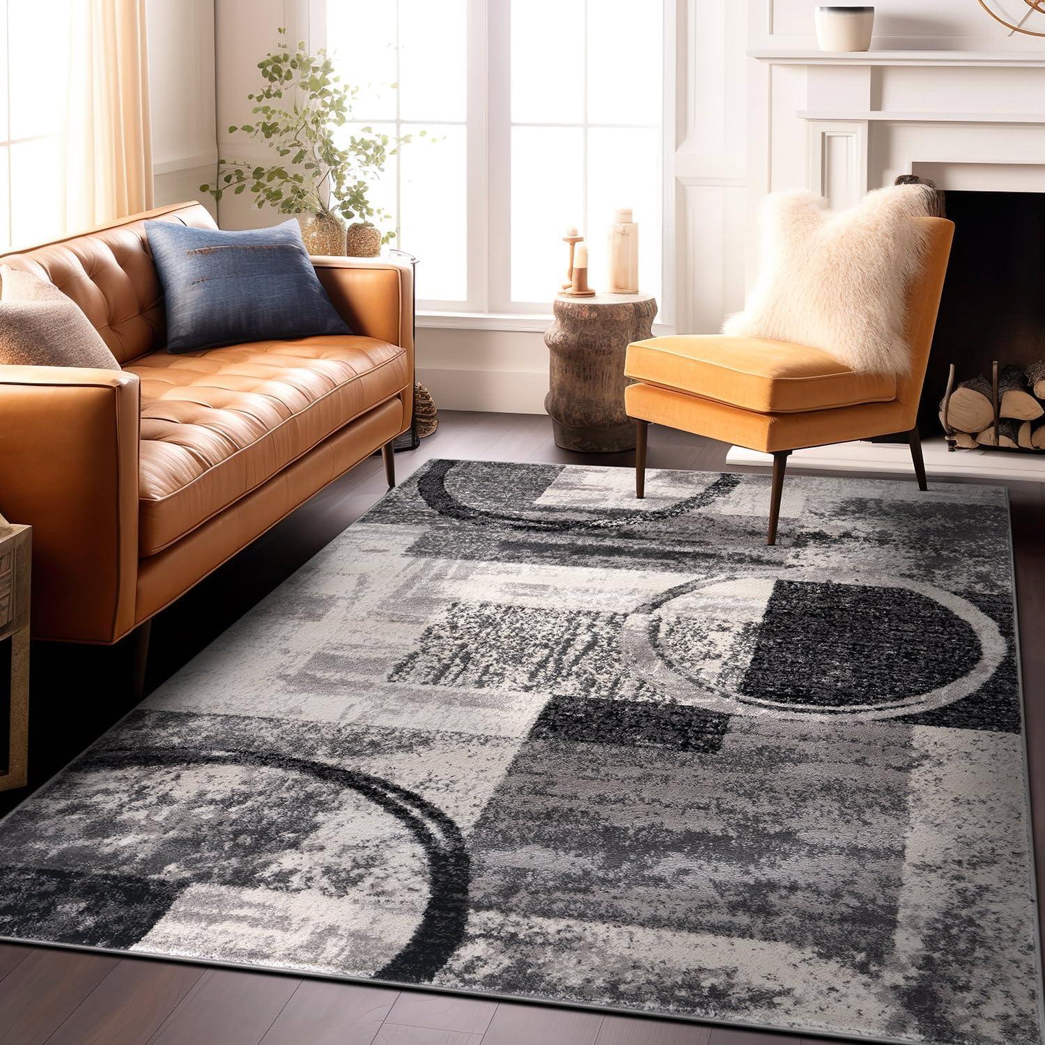 Contemporary Abstract Circle Design Cream 10 ft. x 14 ft. Indoor Area Rug