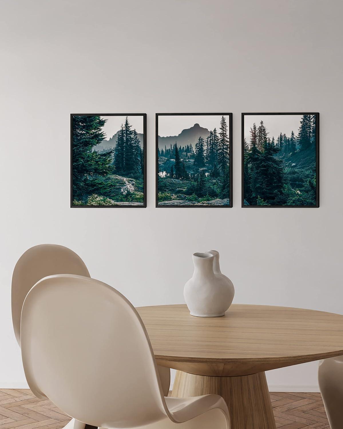 HAUS AND HUES Forest Wall Art - Set of 3 Scenic Nature Artwork, Poster Mountains Landscape, Forest Photography, Tree, Pictures for Living Room Scenery (12x16, UNFRAMED)