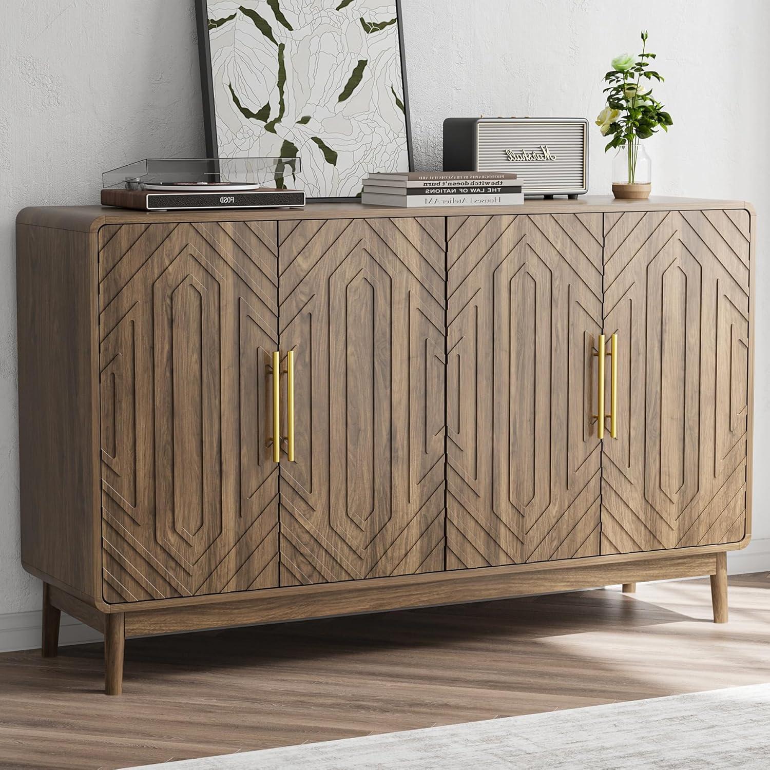 Sideboard Buffet Cabinet with Storage, Farmhouse Style Four-Door Wooden Storage Cabinet, Multifunctional Accent Buffet with Adjustable Layer Board for Kitchen, Dining Room, entryway