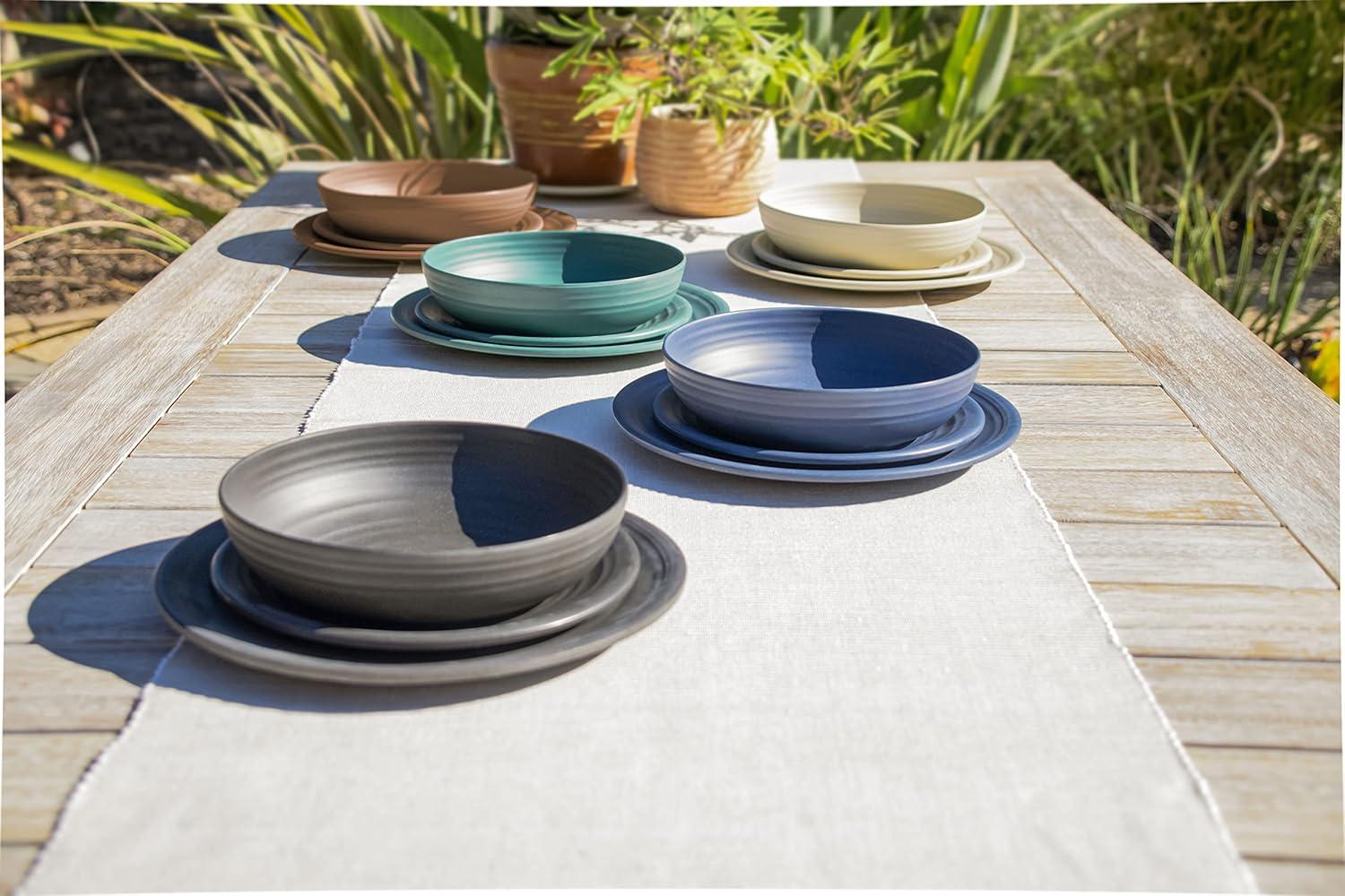 TarHong Planta Artisan Solids Low Bowl, Planta (Majority Plant Based with Melamine Binder), Shatterproof, Indoor/Outdoor Entertaining, Matte Gray, Set of 6