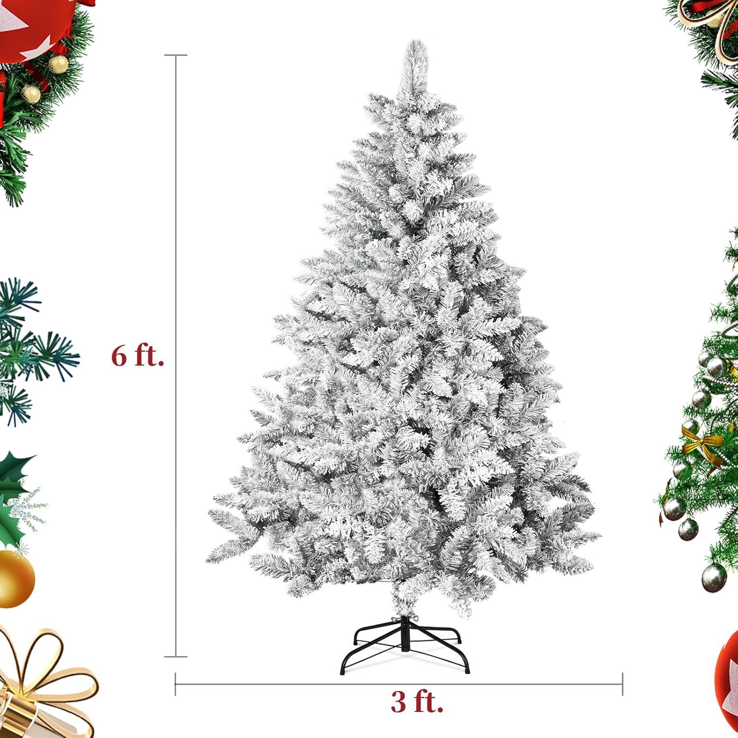 SUGIFT 6ft Snow Flocked Christmas Tree Unlit Holiday Decor