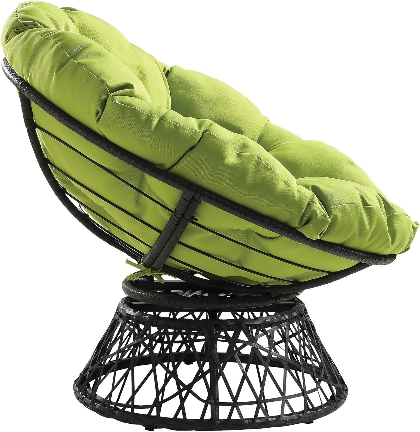 Papasan Chair with Green Fabric cushion and Black Resin Wicker Frame