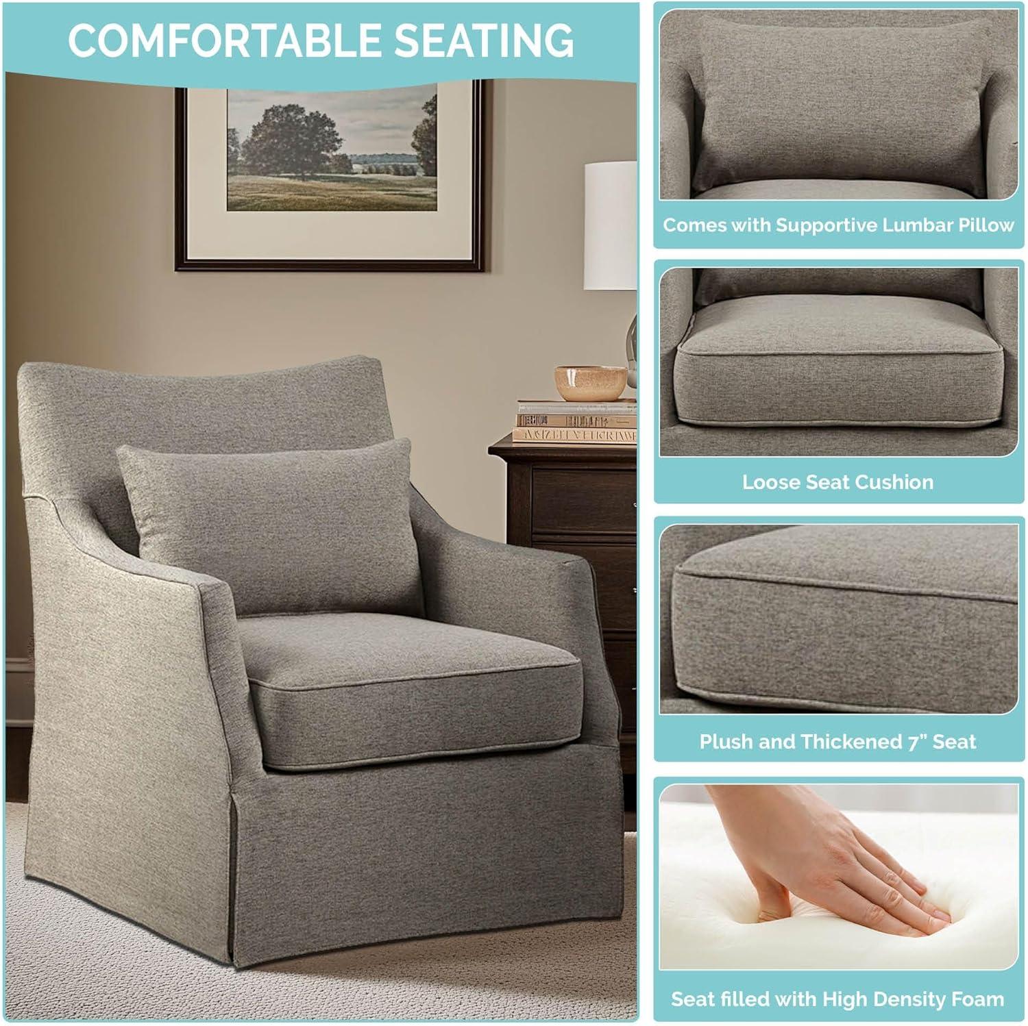 Martha Stewart London Skirted Swivel Chair Tan: Upholstered Polyester, No Assembly Required