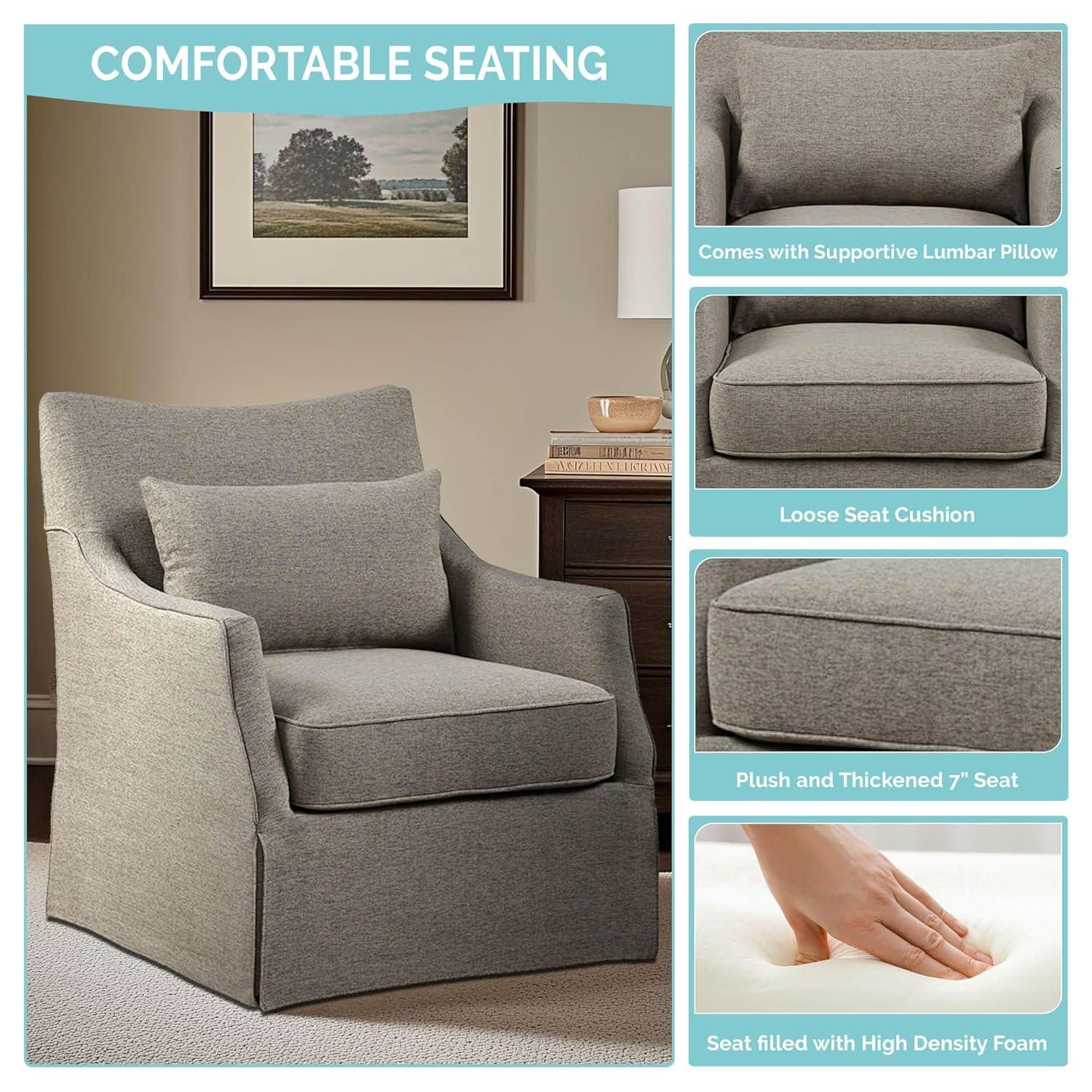 Martha Stewart London Skirted Swivel Chair Tan: Upholstered Polyester, No Assembly Required