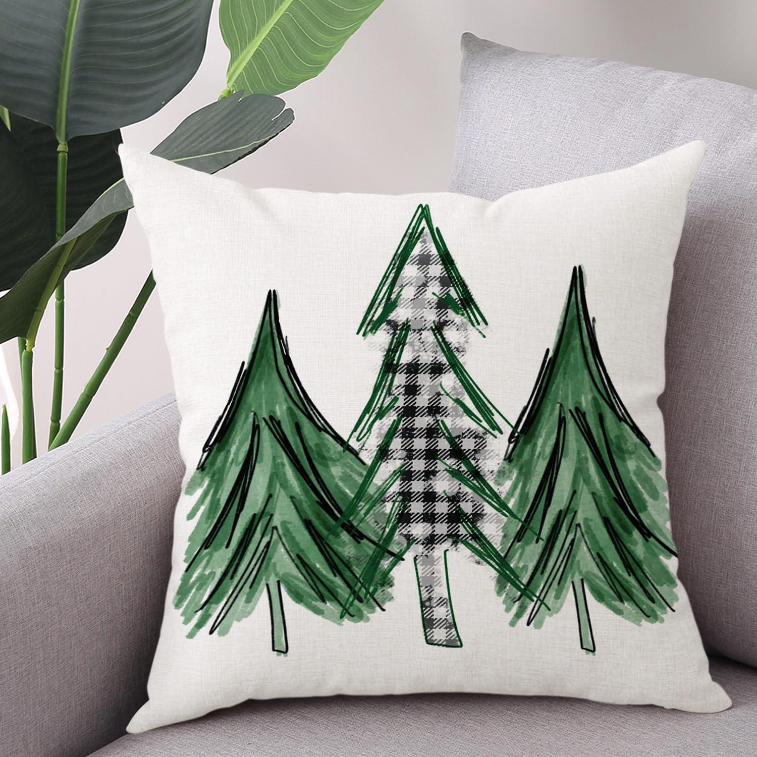 Christmas Pillow Covers 18 x 18 Inch Set of 4  Grey Merry Xmas Tree Snow Hello Winter Decorative Throw Pillowcases Farmhouse Holiday Pillow Cases Decoration for Sofa Couch AA273-18