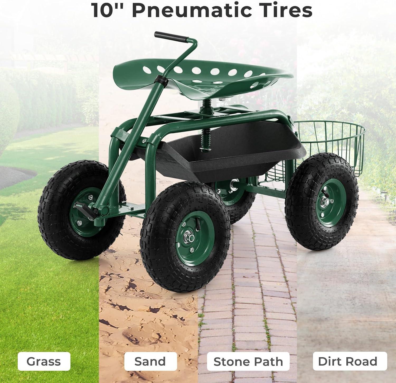 Spaco 4-Wheel Rolling Garden Cart Work Seat, Wagons Carts, Carts with Wheels, Utility Cart