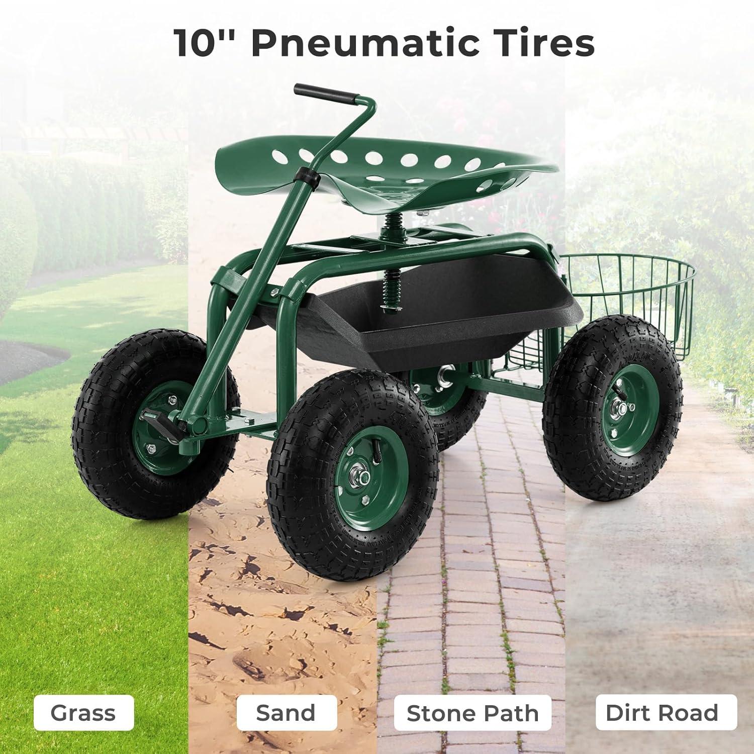 Spaco 4-Wheel Rolling Garden Cart Work Seat, Wagons Carts, Carts with Wheels, Utility Cart