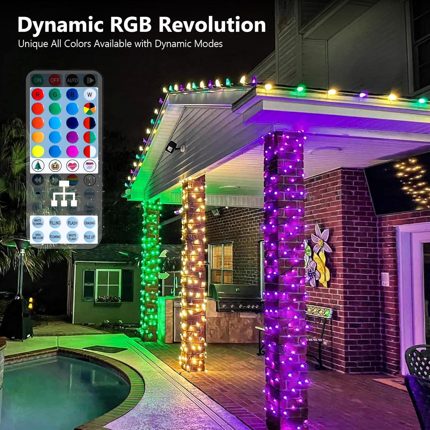 Brizlabs Rgb Xmas Tree Light, 33Ft 100 Led Color Changing Christmas Lights Unique Dual Color Usb Powered String Lights With Remote, Indoor Outdoor Twinkle Lights For Room Christmas Party Wedding Decor