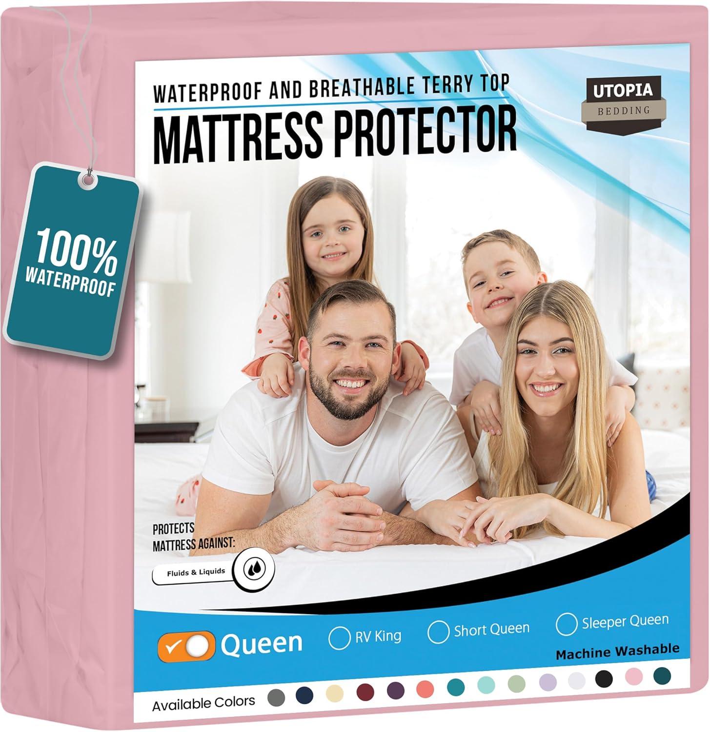 PEKUR Waterproof Mattress Protector – Fitted Sheet Style, Deep Pocket Cover Fits Up to 15 Inches, Washable & Breathable Mattress Topper