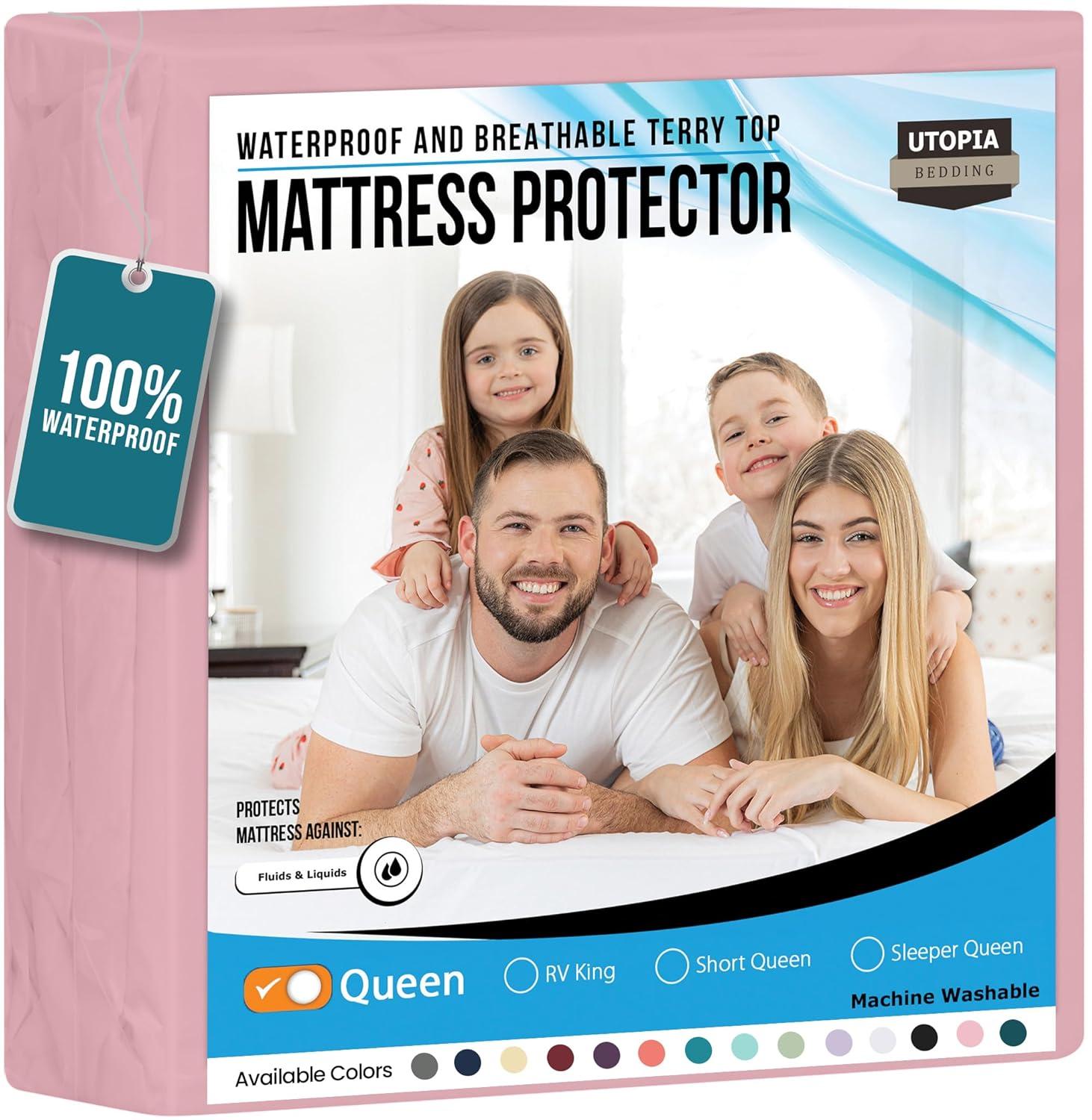 PEKUR Waterproof Mattress Protector – Fitted Sheet Style, Deep Pocket Cover Fits Up to 15 Inches, Washable & Breathable Mattress Topper