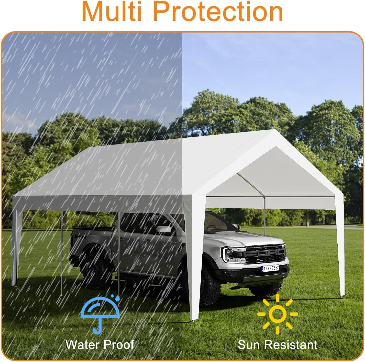 SANOPY Carport 10'x20' Heavy Duty, Portable Garage with Built-in Sandbags, Waterproof Car Canopy for Truck, Boat, SUV with All-Season Tarp