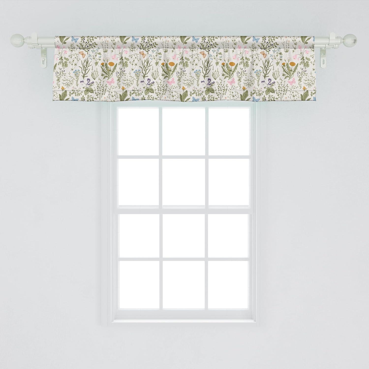 Ambesonne Floral Valance Pack of 2 Vintage Garden Plants Reseda Green Beige