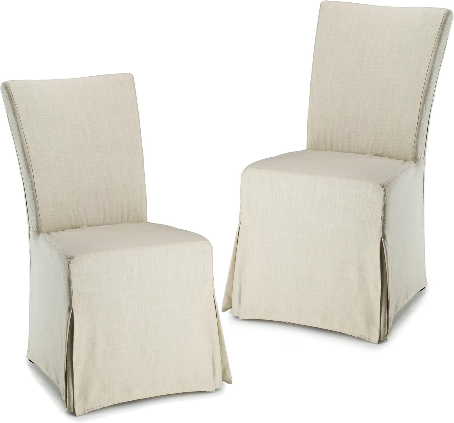 Beige Linen Parsons Chairs with Slipcover Set of 2