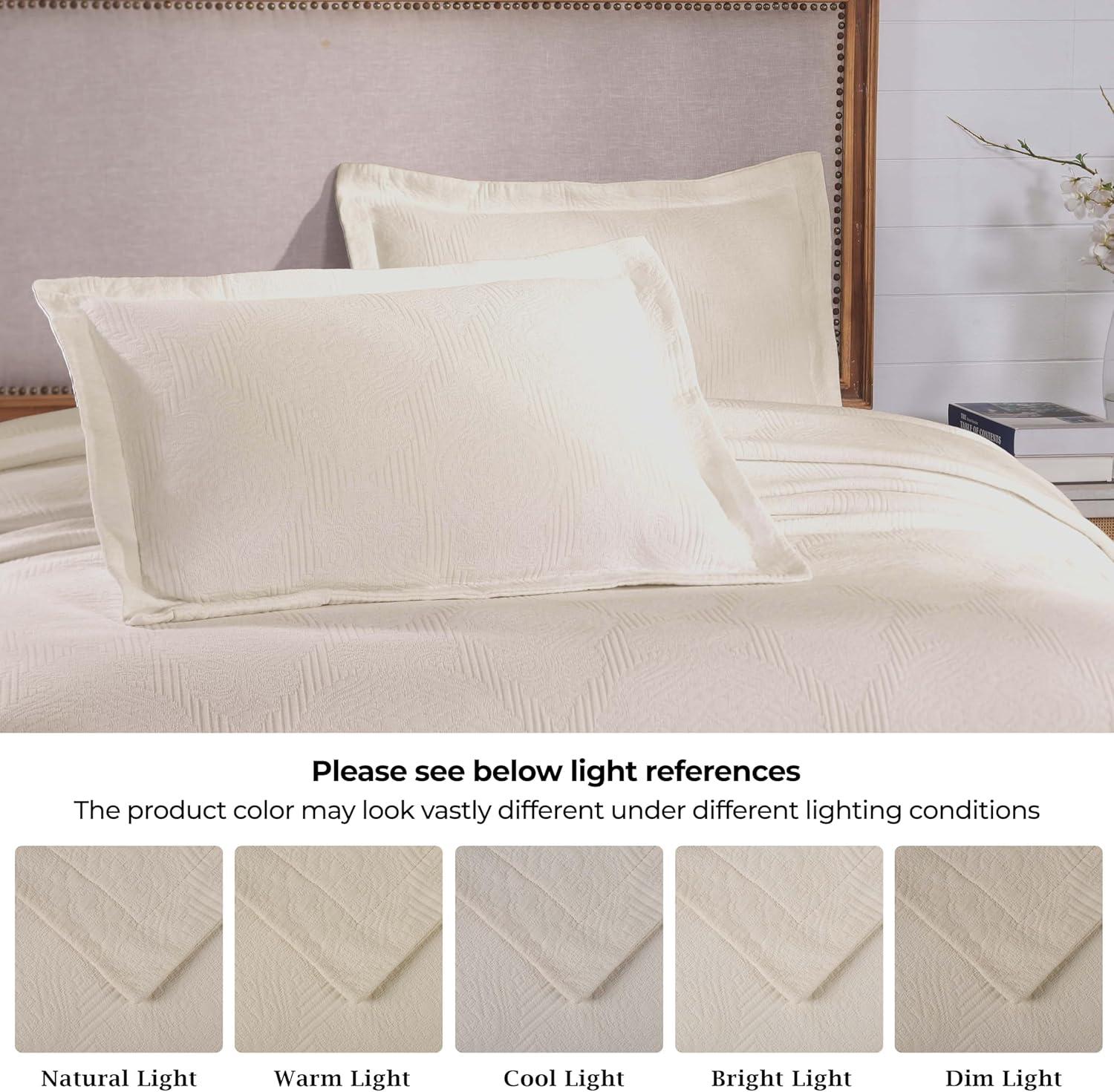 Superior 2-Piece Victory Cotton Matelasse Ivory Bedspread Set, Twin