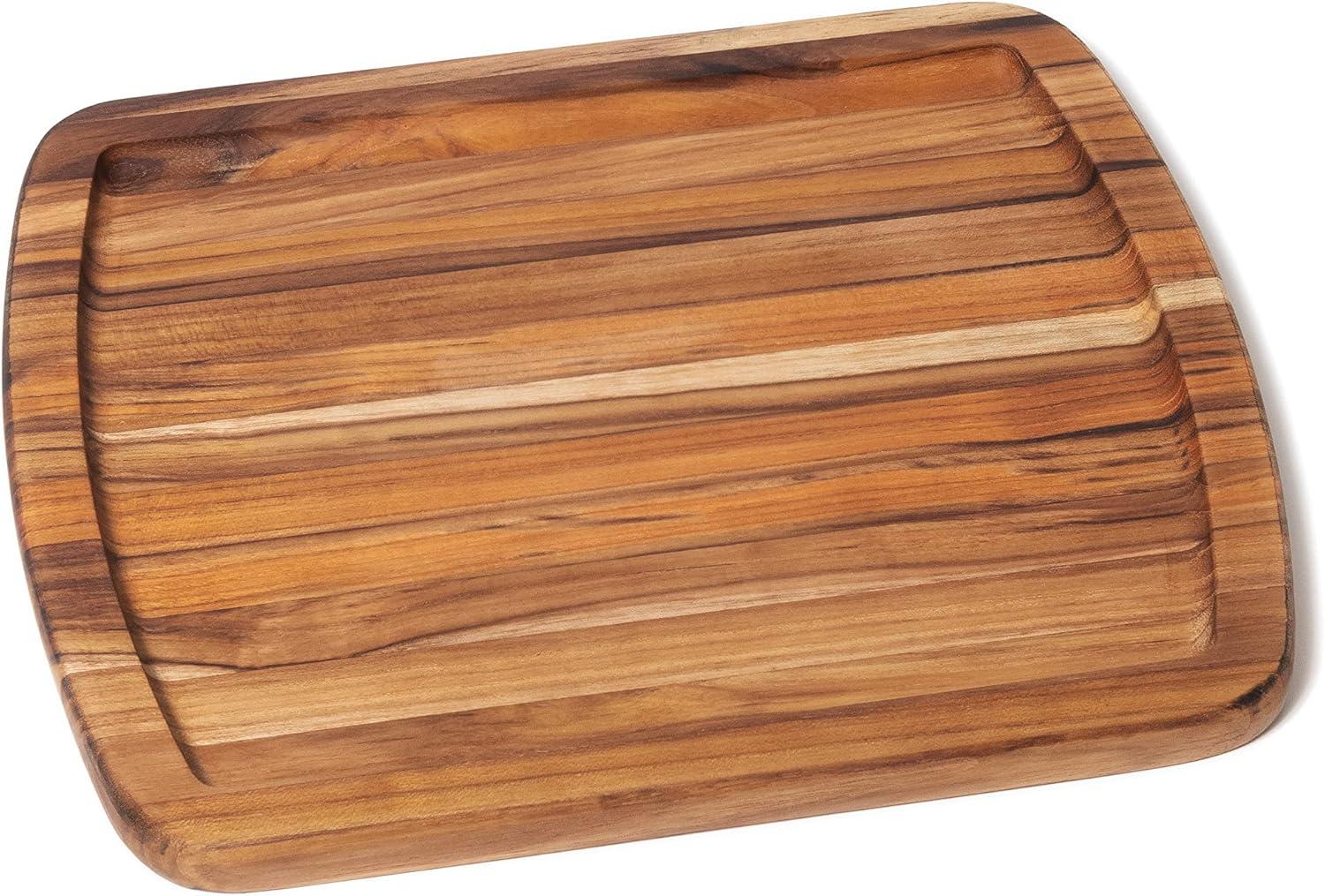 Lipper International Teak Edge Grain Wooden Serving Platter Cutting Board, Brown