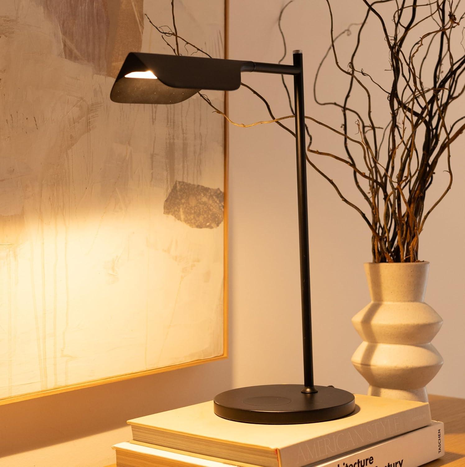 Brightech Leaf 16" Vintage LED Desk Lamp with Wireless Charging Pad, Adjustable Arm, and 3-Way Dimming