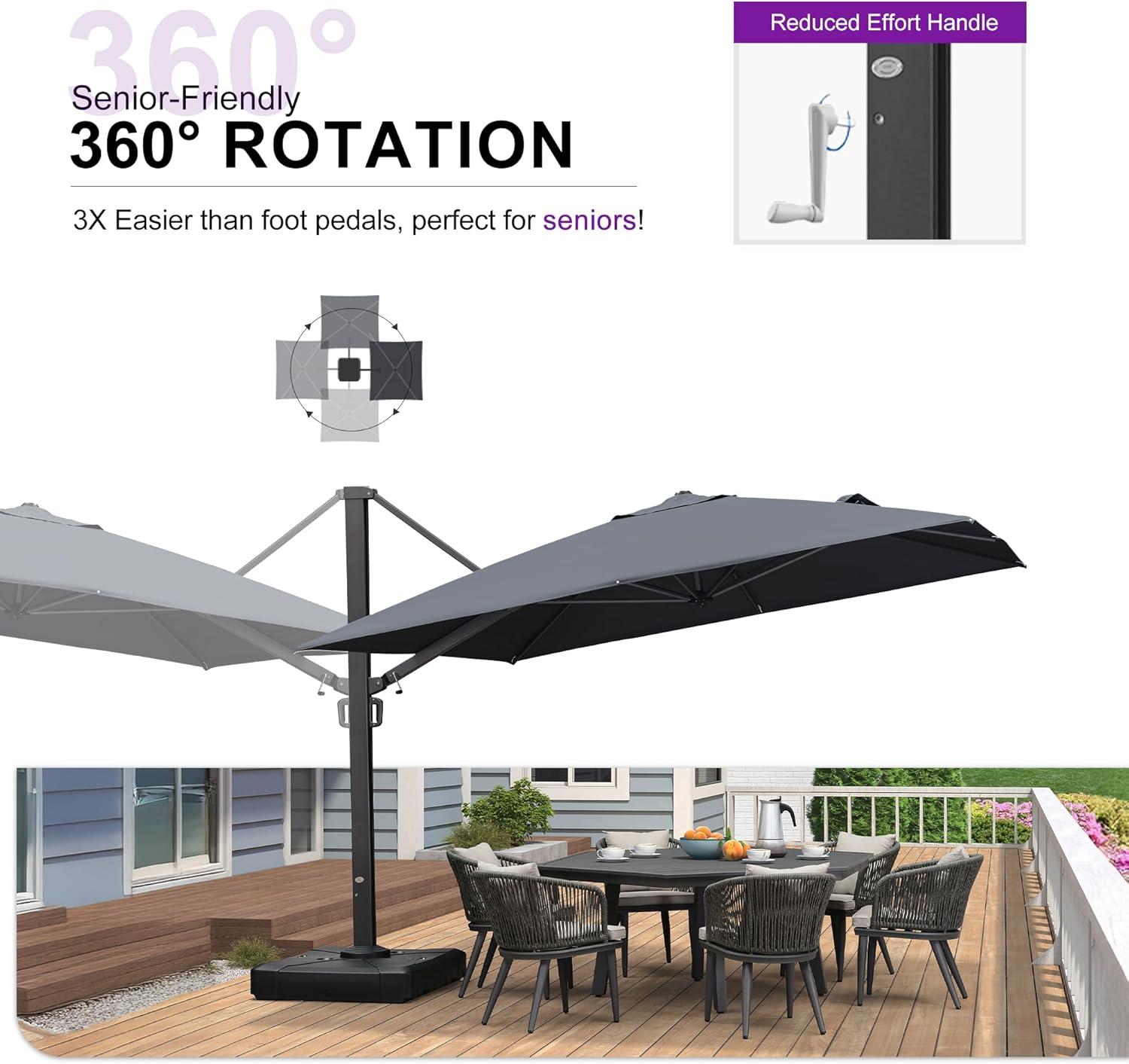 PURPLE LEAF 11 FT Square Patio Umbrella Large Cantilever Outdoor Aluminum Offset Umbrella with 360-degree Rotation for Garden Deck Backyard Pool, Grey