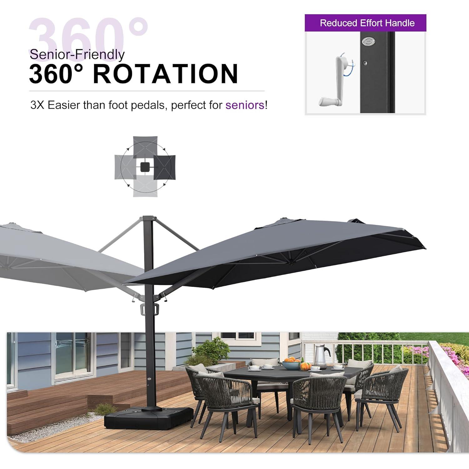 PURPLE LEAF 11 FT Square Patio Umbrella Large Cantilever Outdoor Aluminum Offset Umbrella with 360-degree Rotation for Garden Deck Backyard Pool, Grey