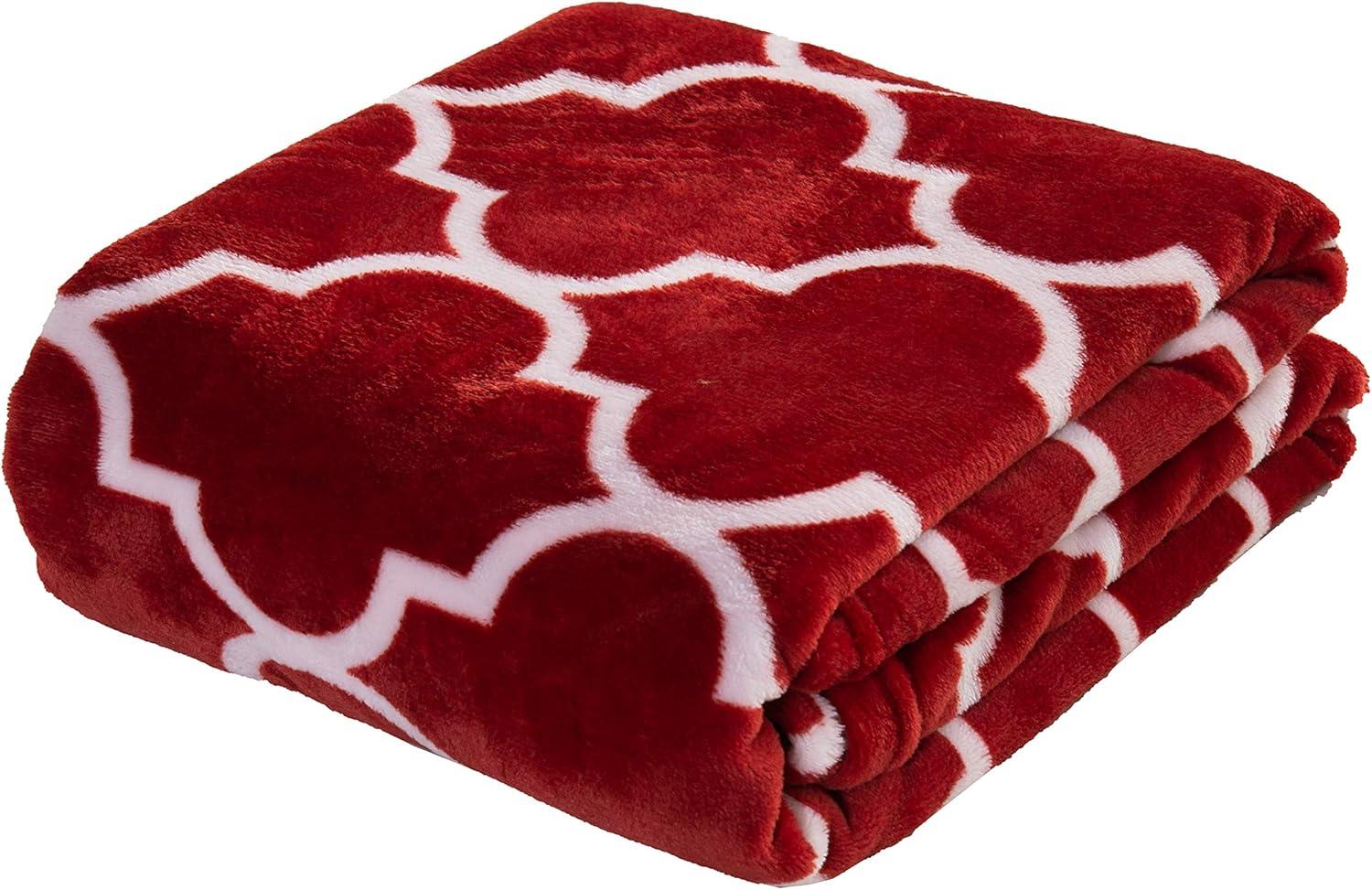 Burgundy and White Fleece Holiday Throw Blanket, 50" x 60"