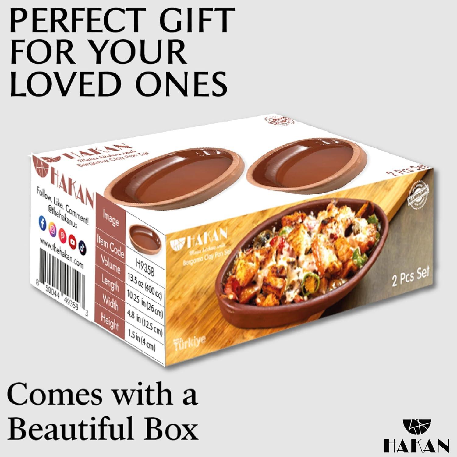 Cooking Clay Pan Set of 2, Terracota Portuguese Roaster, Large, 11.3 in