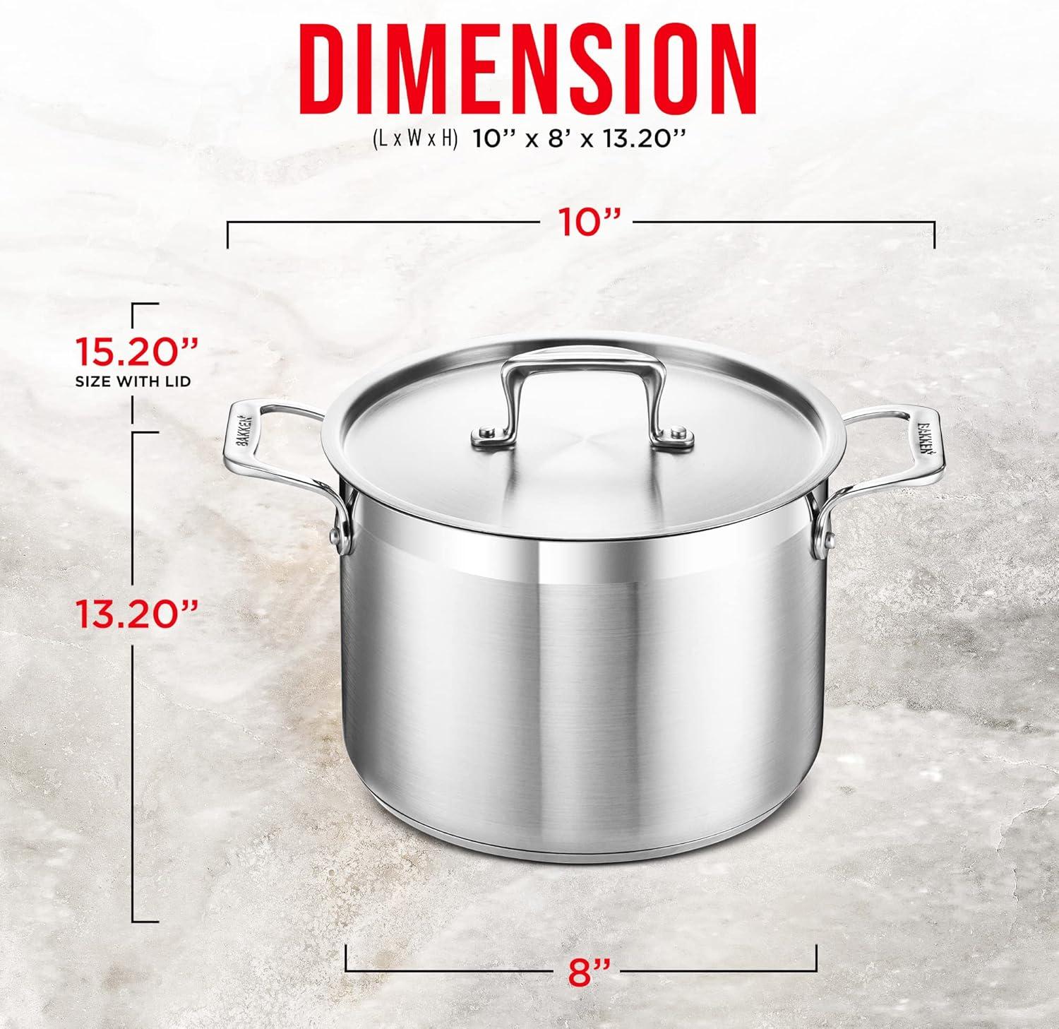 Bakken- Swiss Stockpot Brushed Stainless Steel Induction Pot with Lid and Riveted Handles