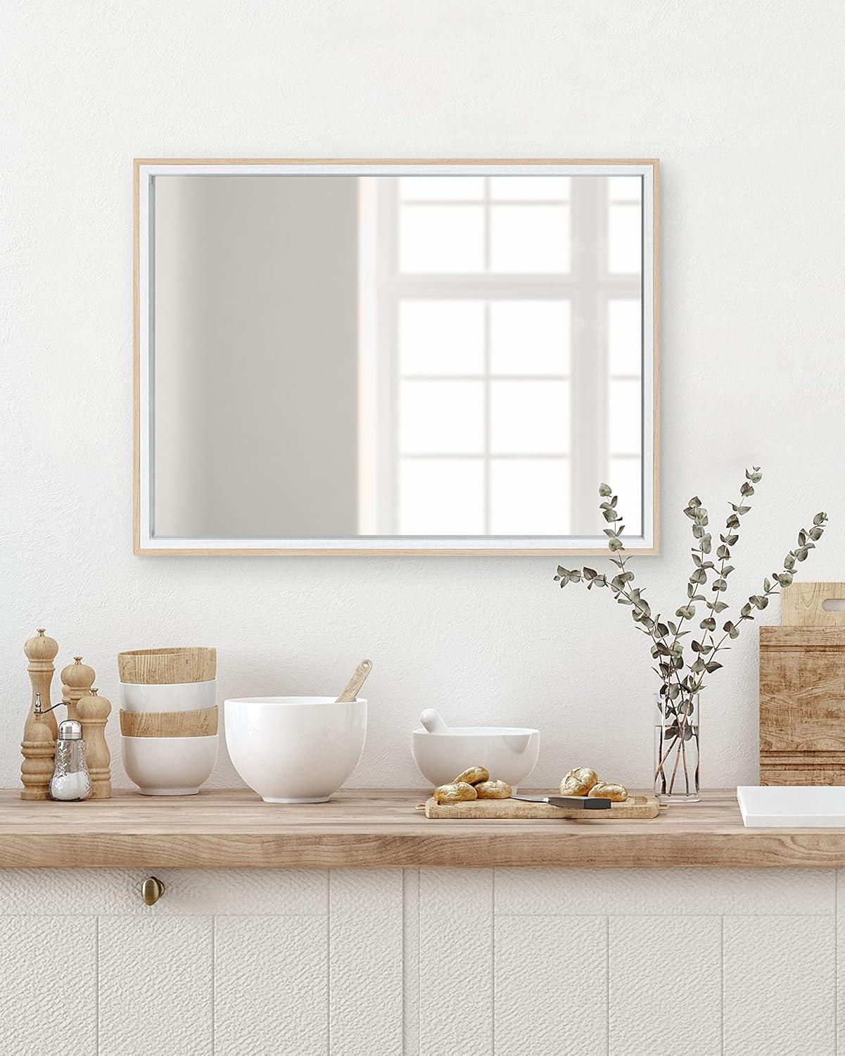 Gibson 18x24 White and Natural Wood Rectangular Wall Mirror