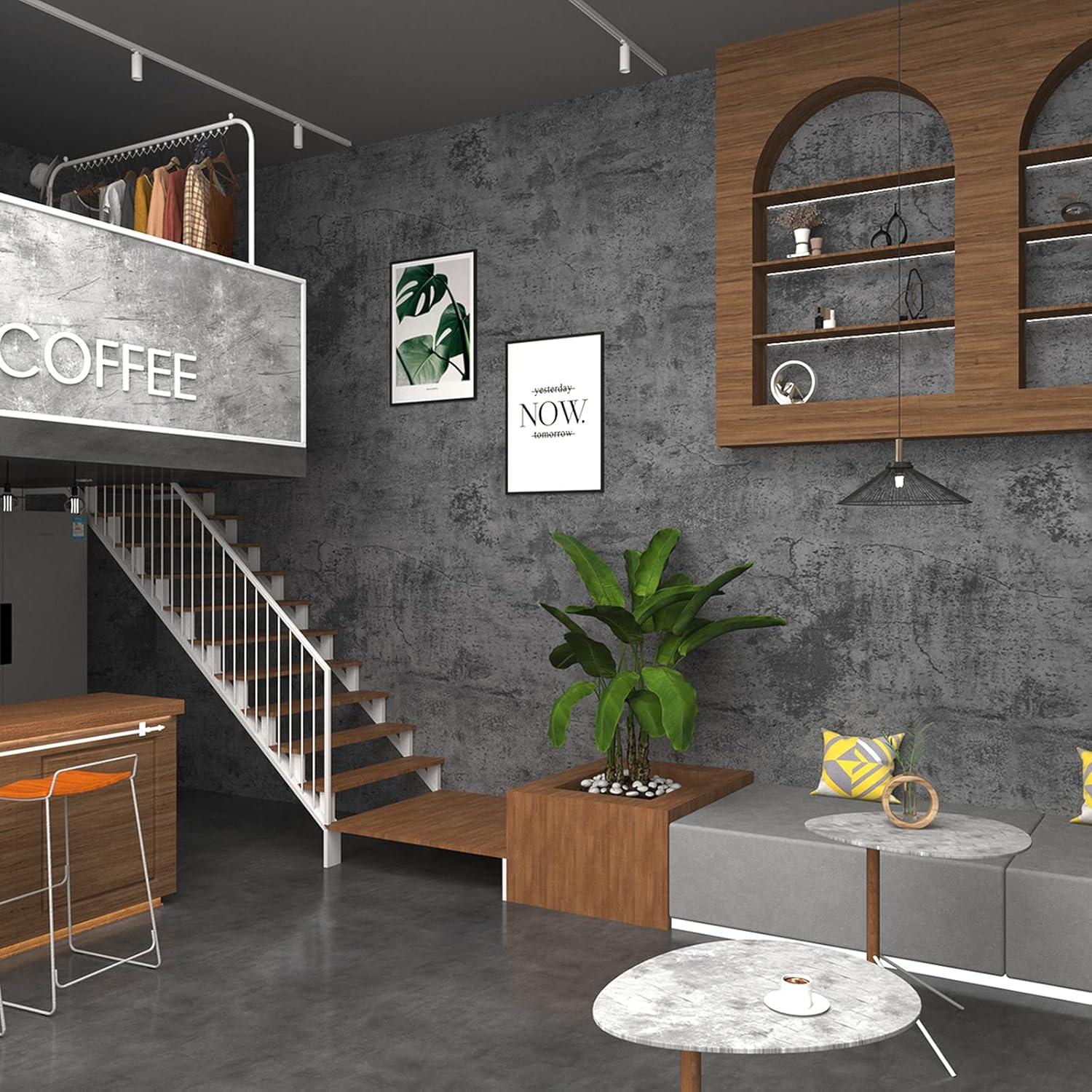 16"×1181" Extra Thick Large Size Blue Grey Concrete Wallpaper Peel And Stick Waterproof Dark Blue Gray Concrete Cement Contact Paper Vinyl Industrial Textured Sticker For Bedroom Bathroom Gym