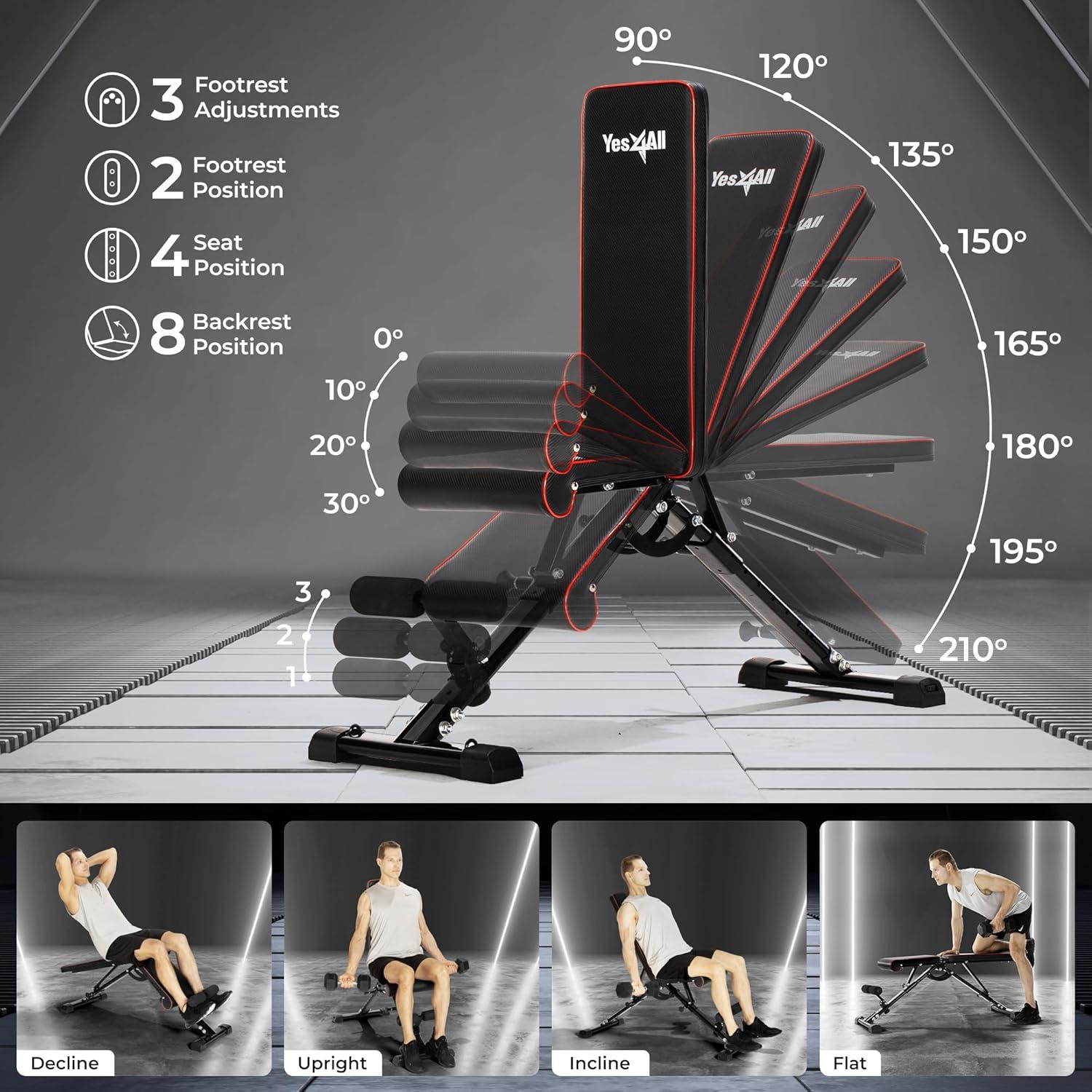 Adjustable Black Alloy Steel Foldable Workout Bench