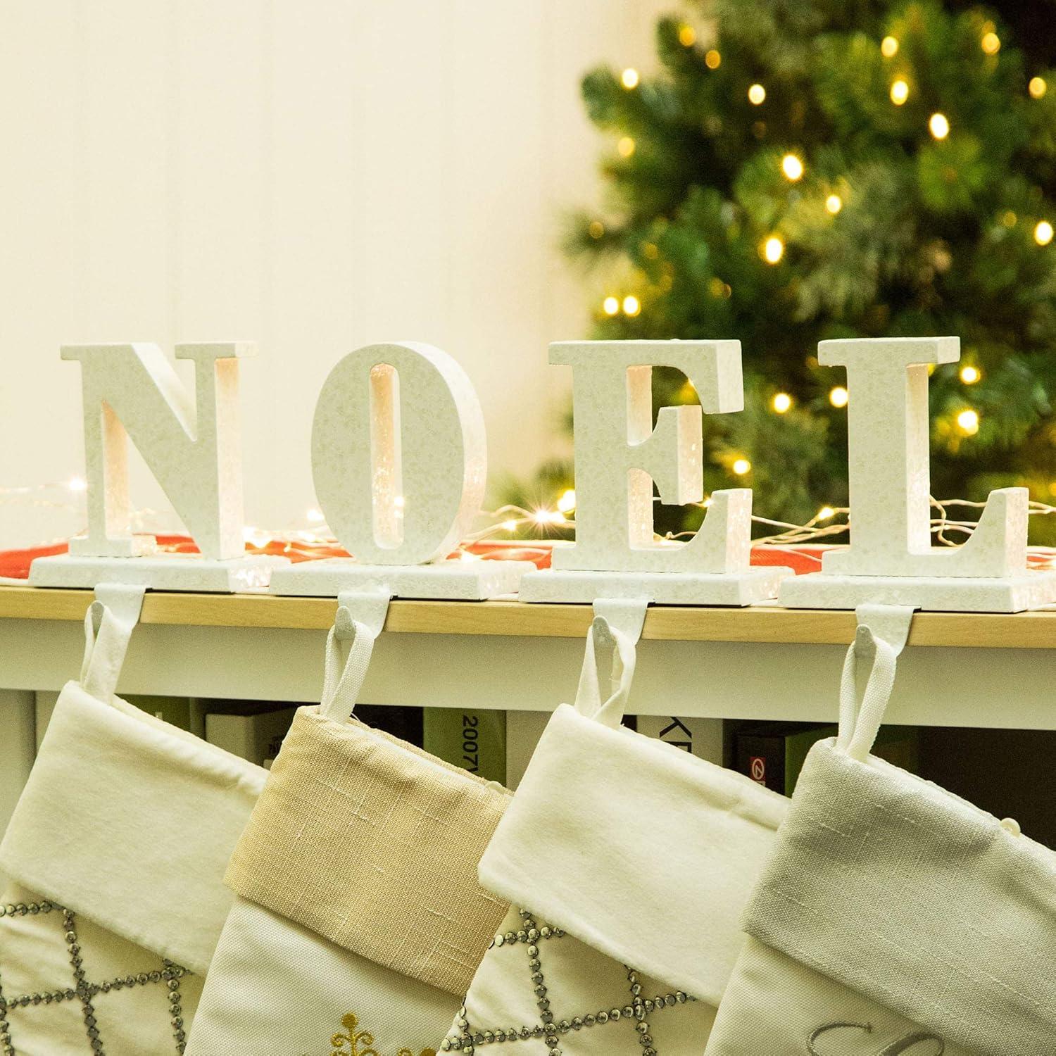 White Iron and MDF Noel Christmas Stocking Holders