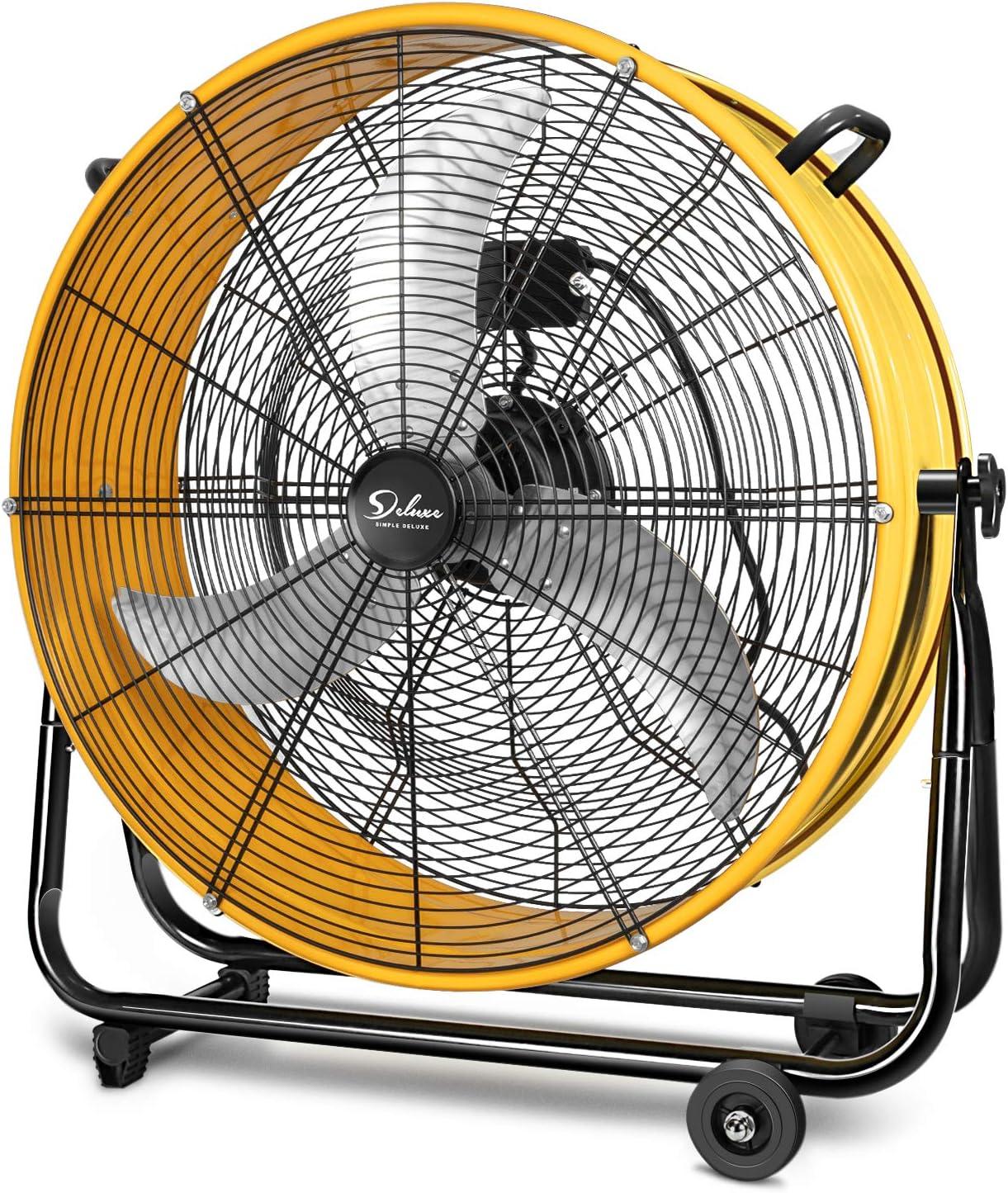 [US IN STOCK] Simple Deluxe 3 Speed Circulation for Industrial, Commercial, Residential, and Shop Use 24 Inch High Velocity Air Movement Heavy Duty Metal Drum Fan, Yellow