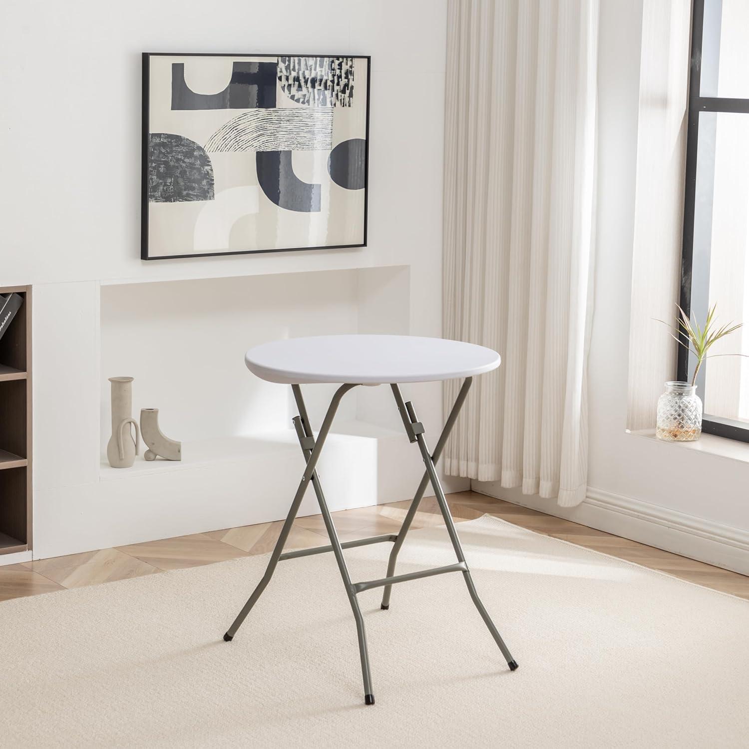 BTEXPERT Set of 5, White 24" Round Plastic Folding Table Commercial Portable for Picnic Party Camping Banquet Card Dining Wedding Event Home Kitchen Indoor Outdoor, 30" Height