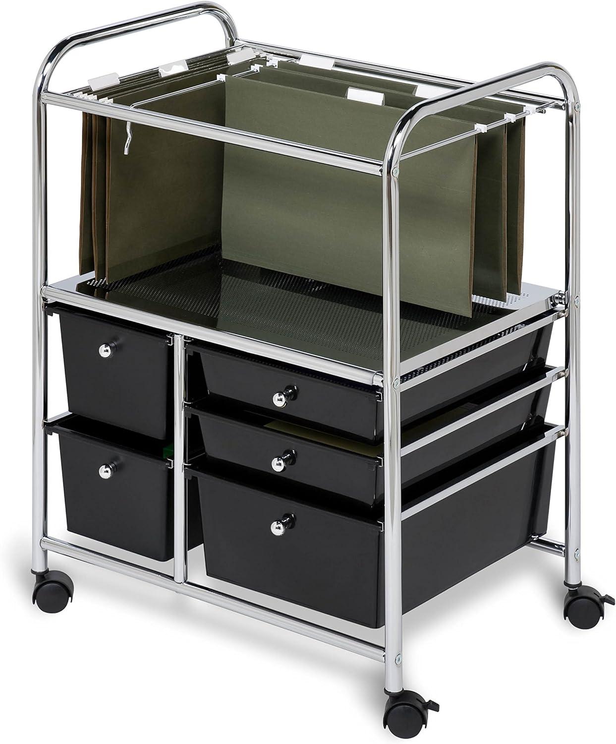 Honey-Can-Do Steel and Plastic 5-Drawer Rolling File Storage Cart, Black/Chrome