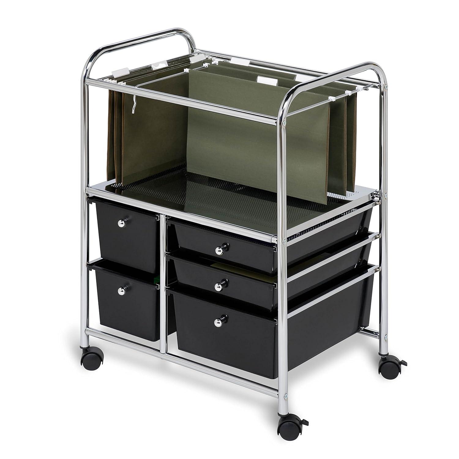 Honey-Can-Do Steel and Plastic 5-Drawer Rolling File Storage Cart, Black/Chrome
