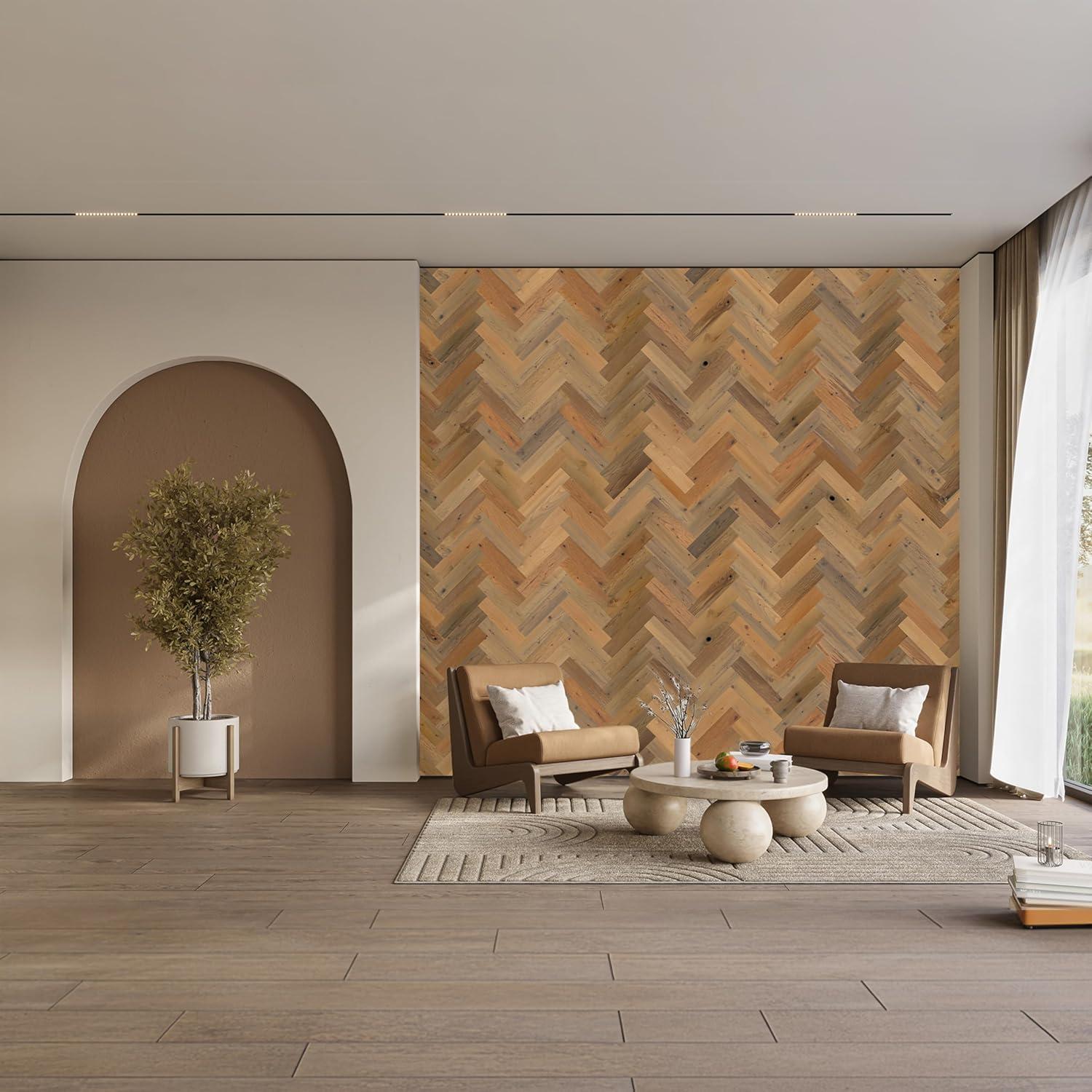Timberchic River Reclaimed Wooden Wall planks - Simple Peel & Stick Wall Covering Application for DIY Accent Wall & Home Improvement - Premium Wall Paneling - Herringbone Pattern