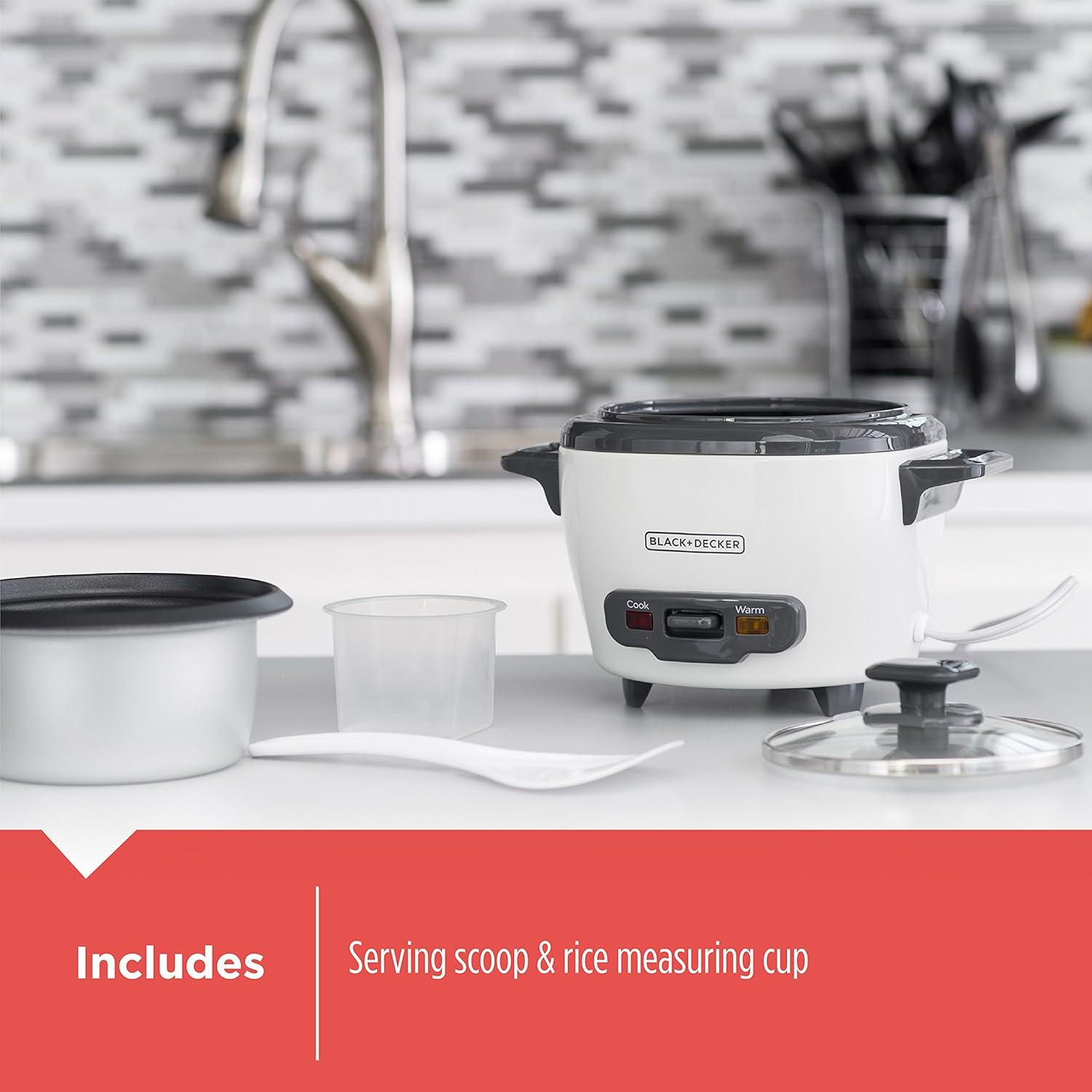BLACK+DECKER BLACK+DECKER, Rice Cooker, Uncooked Rice, Steaming Basket, Removable Non-Stick Bowl, One Touch