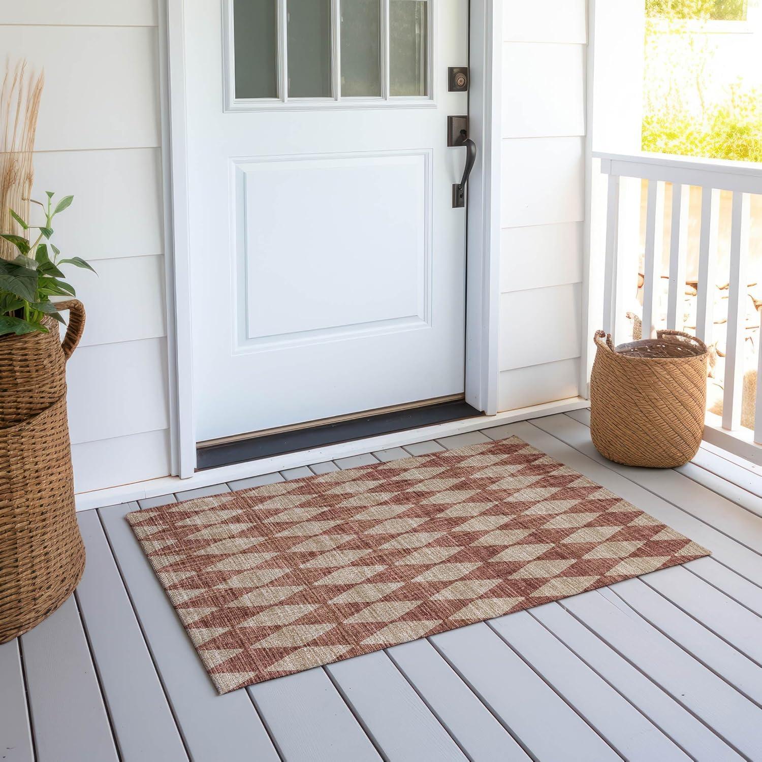 Paprika Diamond Pattern Washable Synthetic Area Rug