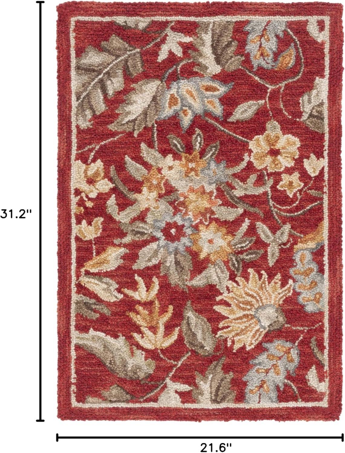 Red Floral Handmade Wool Accent Rug 20" x 4"