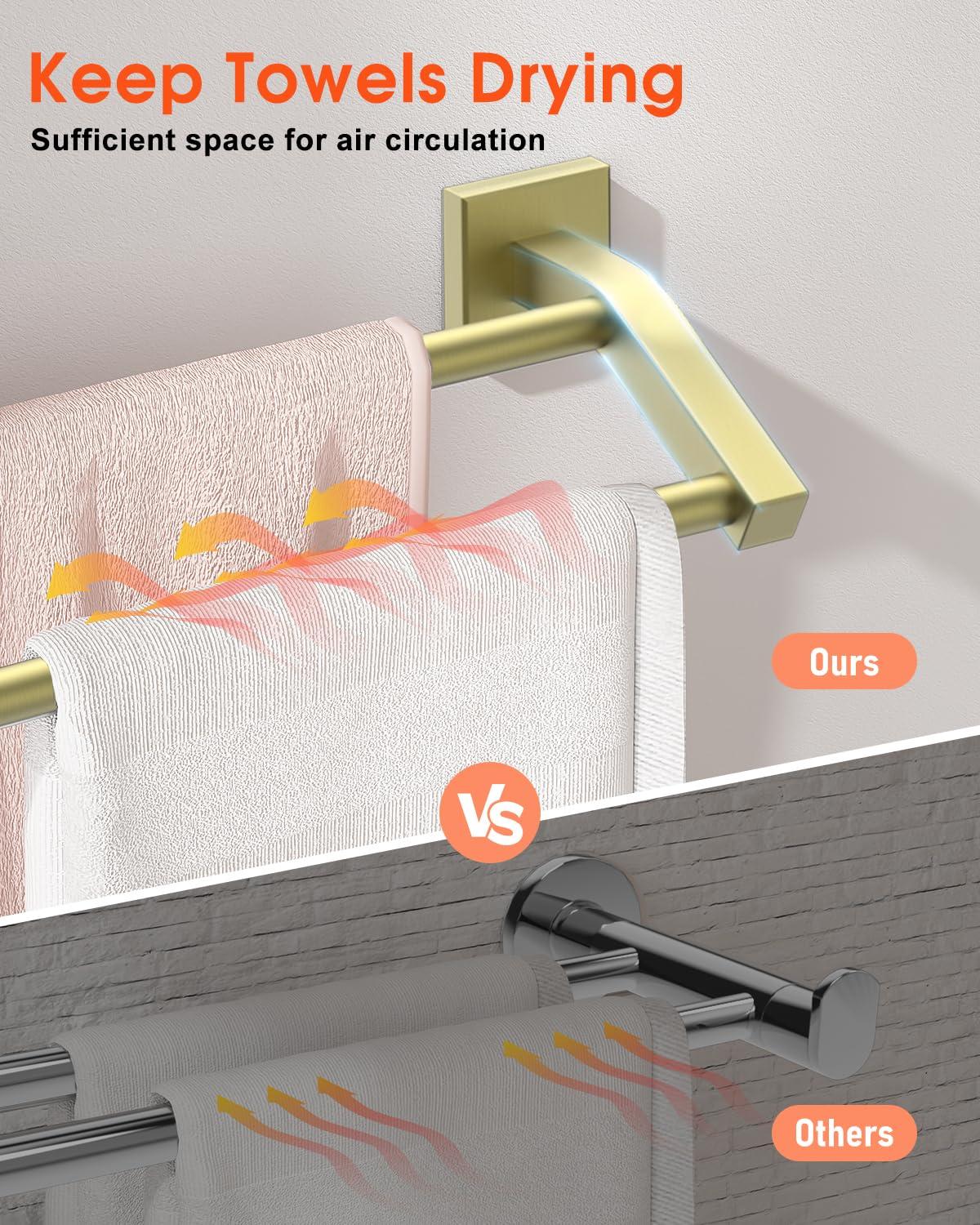 Alise Bath Double Towel Bars Towel Racks for Bathroom,Wall Mount Towel Holder Heavy Duty SUS304 Stainless Steel Towel Hanger Rail,GK9800-G Gold Finish 32-Inch