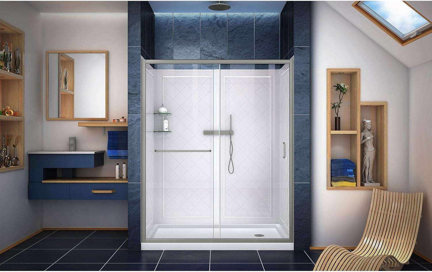 Infinity-Z 60" W x 30" D x 76.75" H Semi-Frameless Rectangle Shower Enclosure with Towel Bar and Base Included