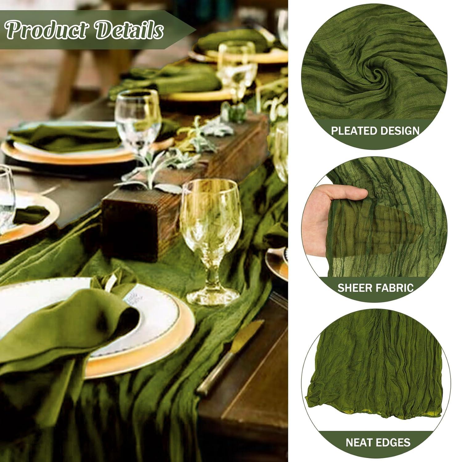 Mint Green Cheesecloth Table Runner 6 Pack 35" Boho Gauze Runner 120 inches Long Tablecloth Runner Rustic Sheer Fabric Bulk for Baby Shower Wedding Bridal Birthday Party Table Decorations