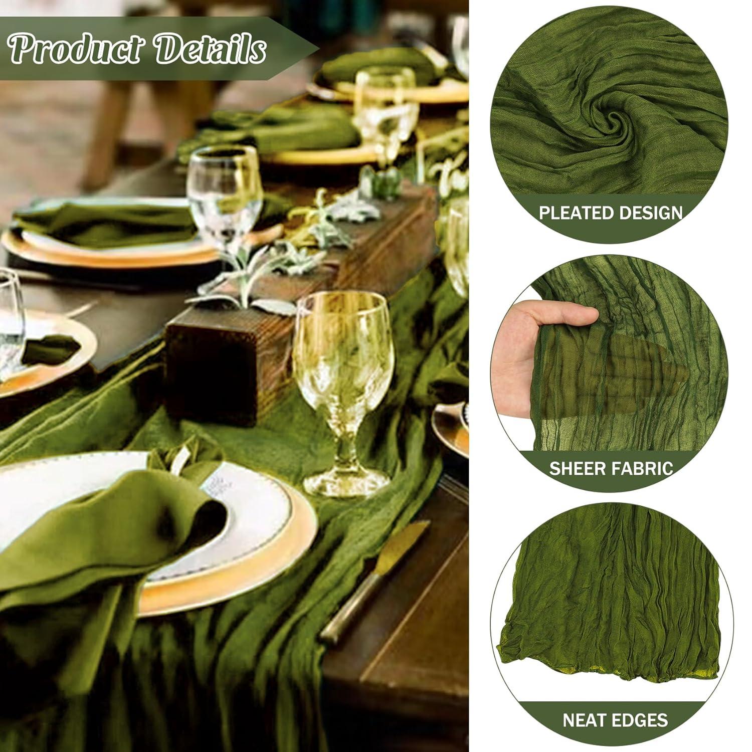 Mint Green Cheesecloth Table Runner 6 Pack 35" Boho Gauze Runner 120 inches Long Tablecloth Runner Rustic Sheer Fabric Bulk for Baby Shower Wedding Bridal Birthday Party Table Decorations