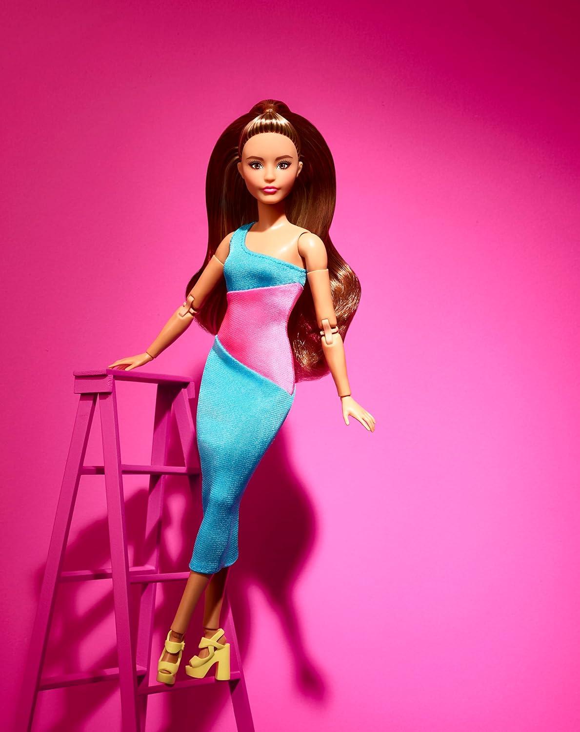 Barbie Looks Doll, Brunette, Color Block One-Shoulder Midi Dress